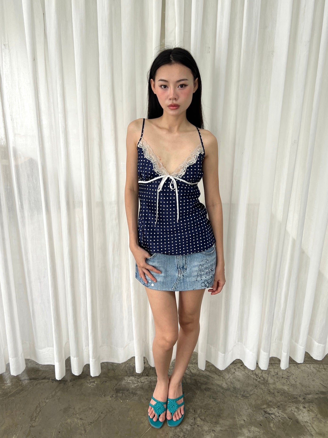 Lace trim polka dot camisole