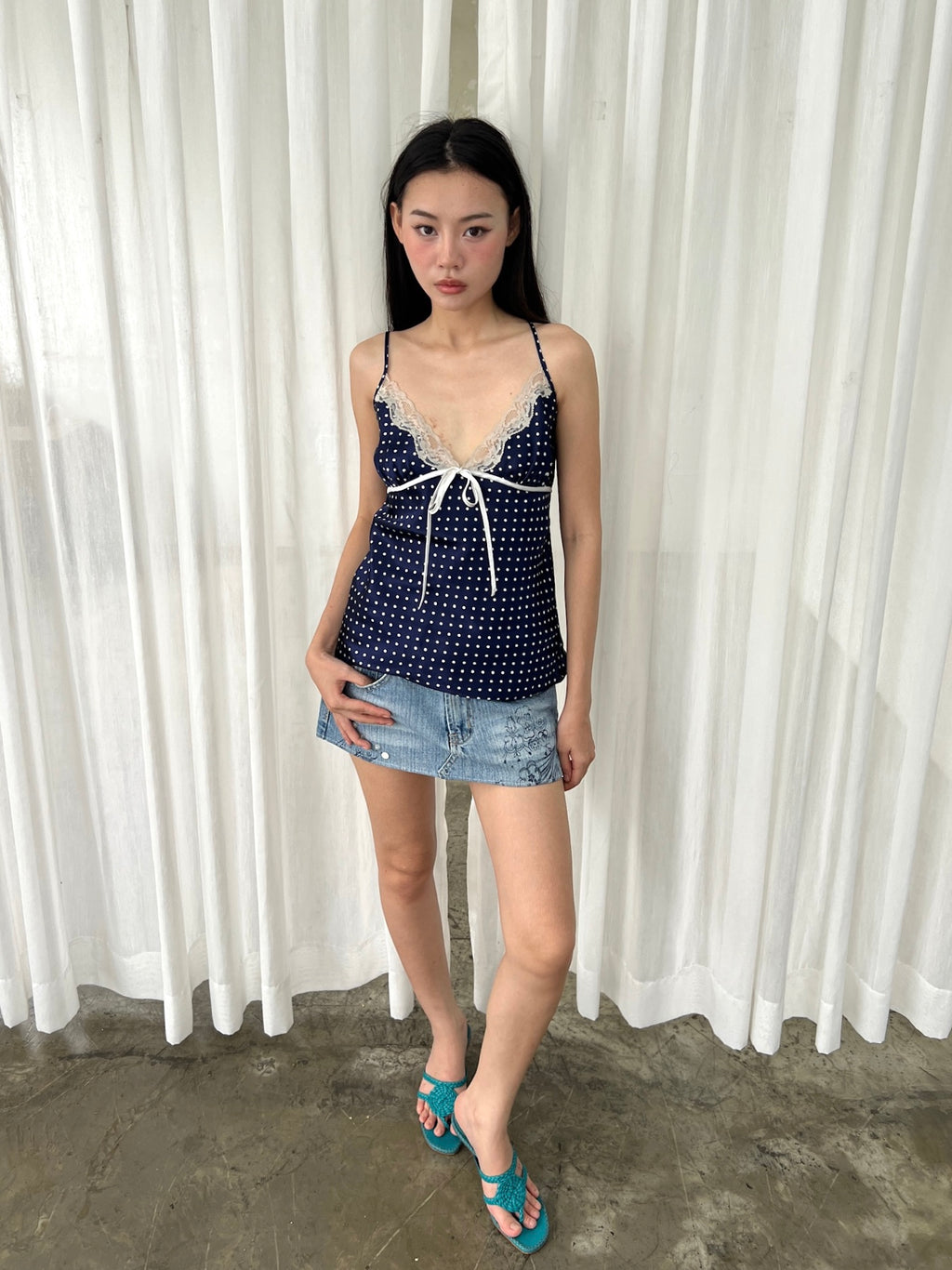 Lace trim polka dot camisole