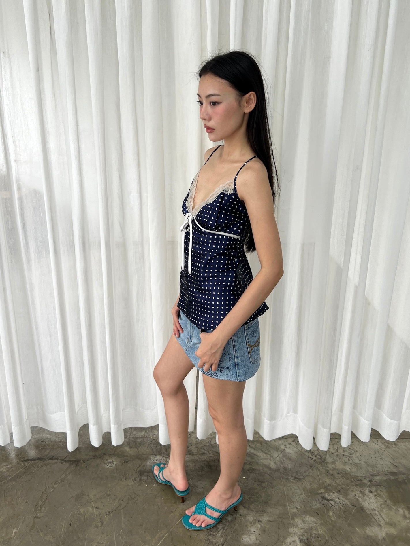 Lace trim polka dot camisole