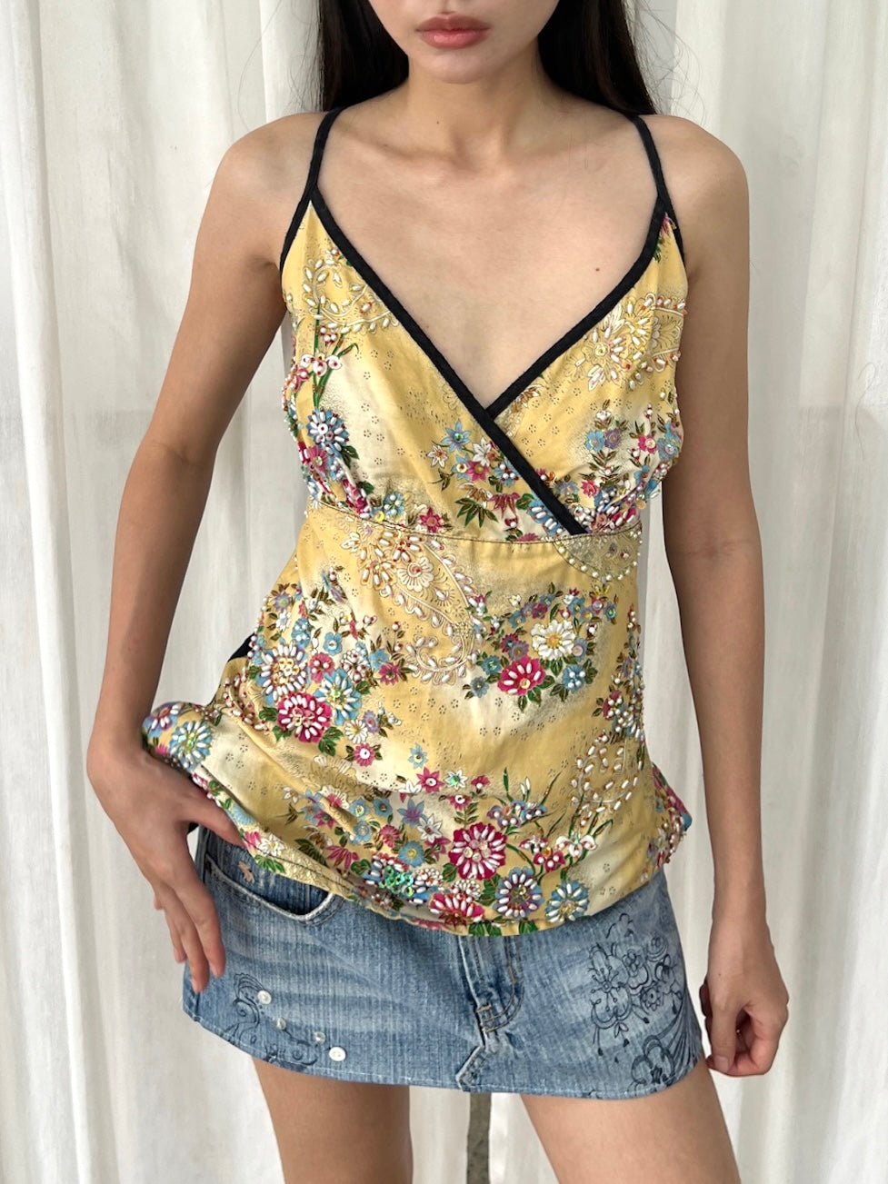 Beaded floral camisole