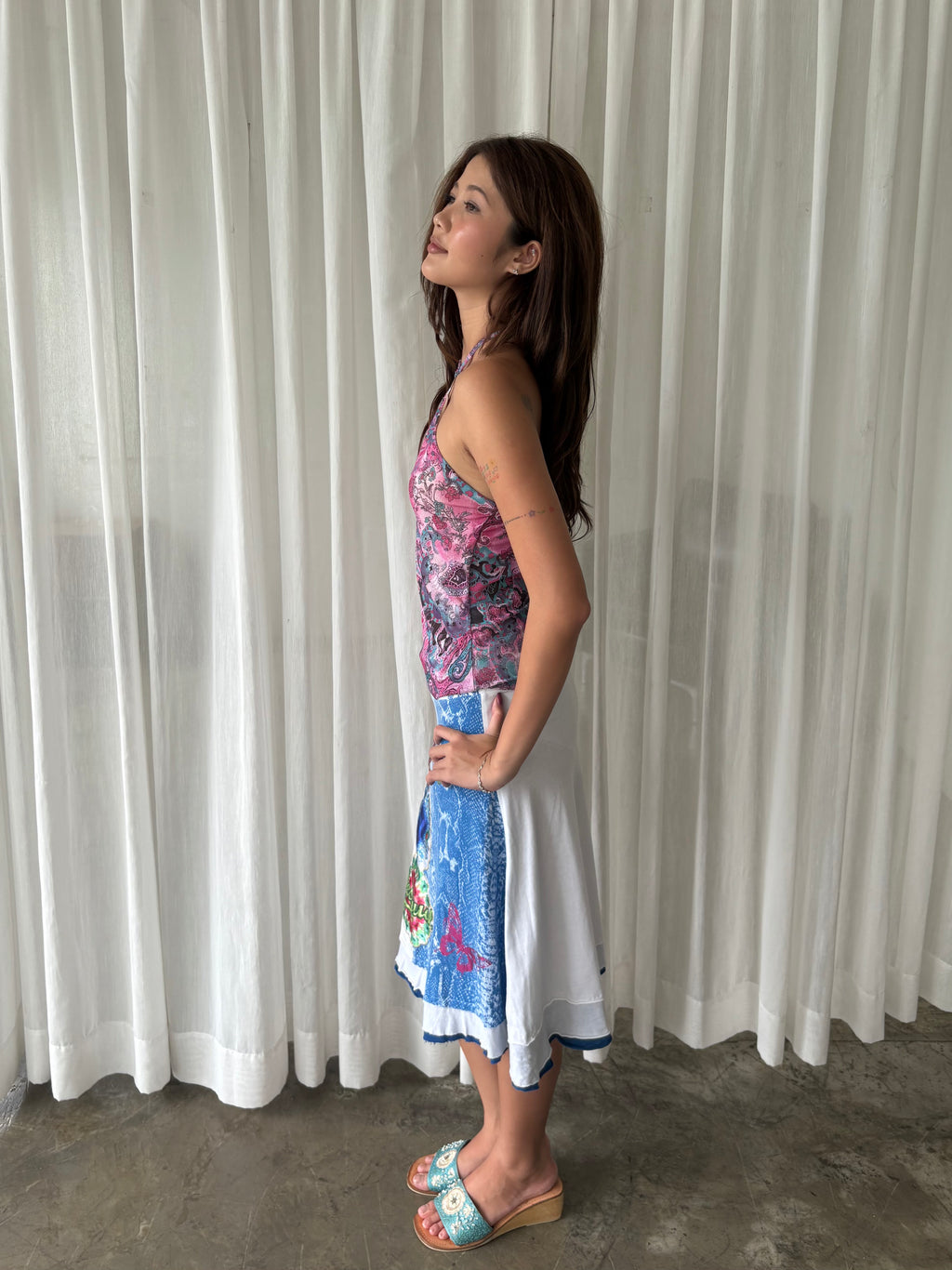 Paisley halter & Desigual floral midi skirt