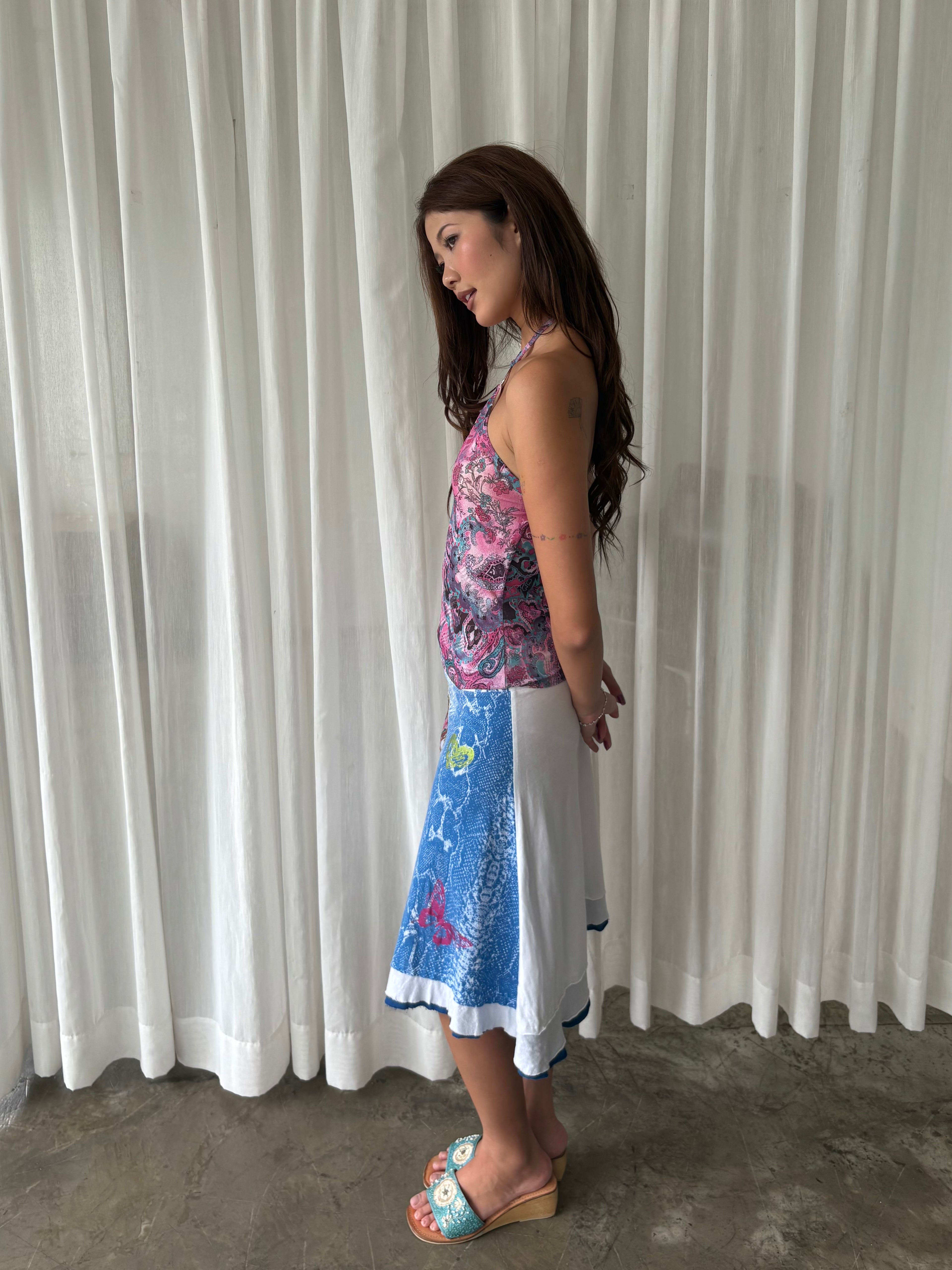 Paisley halter & Desigual floral midi skirt