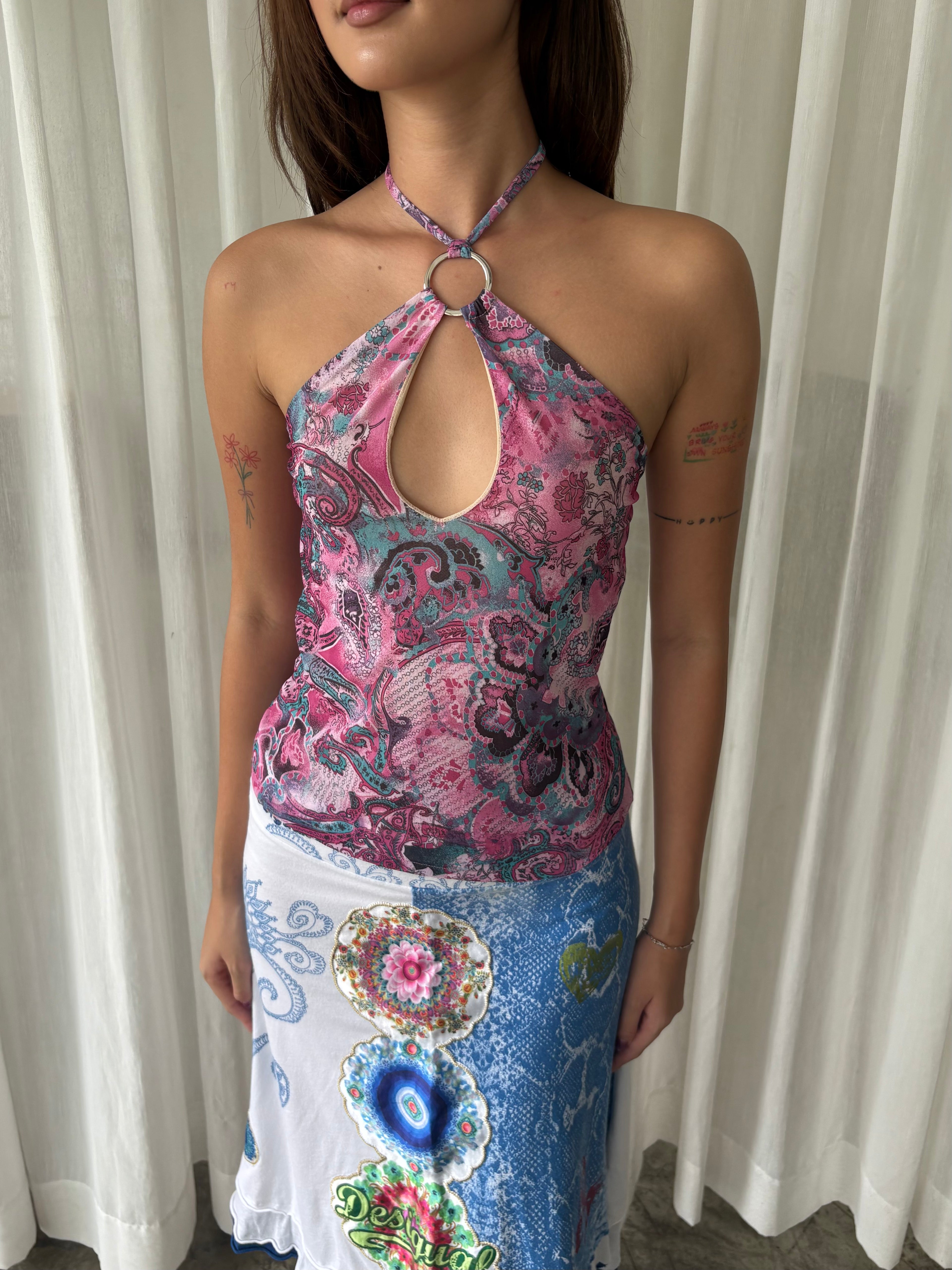 Paisley halter & Desigual floral midi skirt
