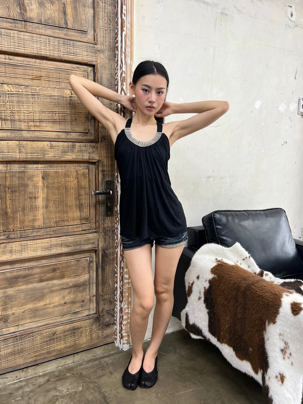 Black rhinestone halter top