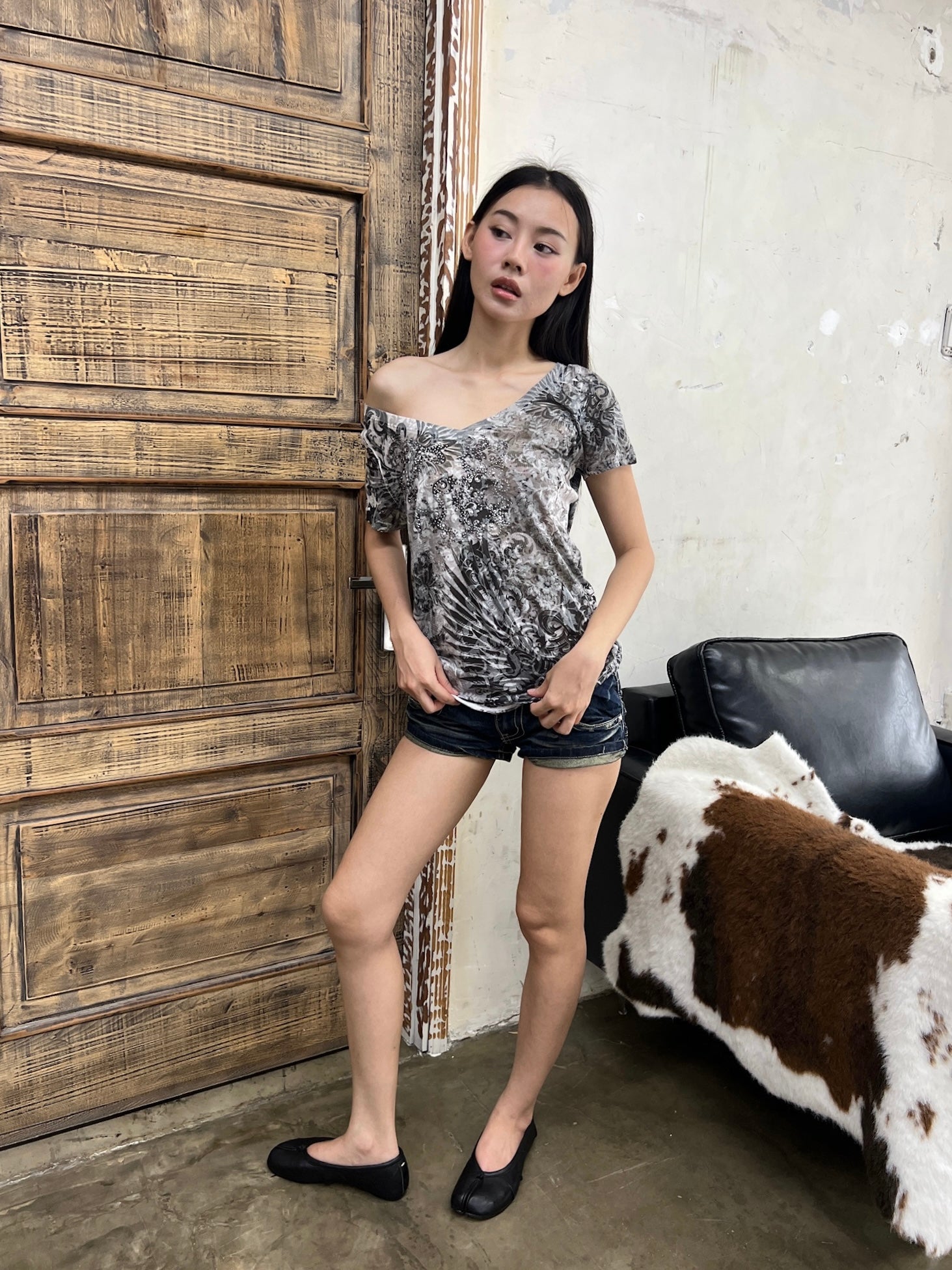 Rhinestone wing graphic top