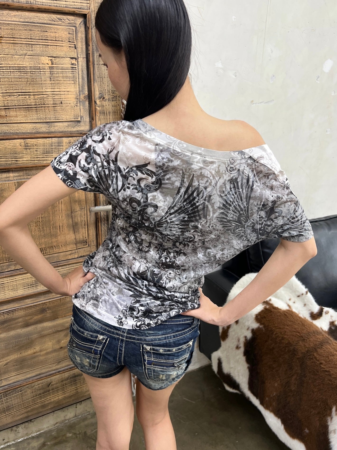 Rhinestone wing graphic top