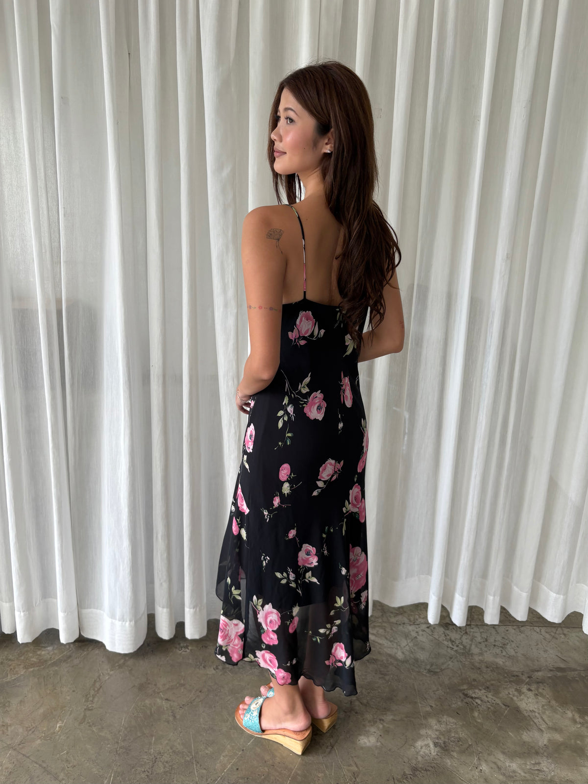 Rose chiffon midi dress