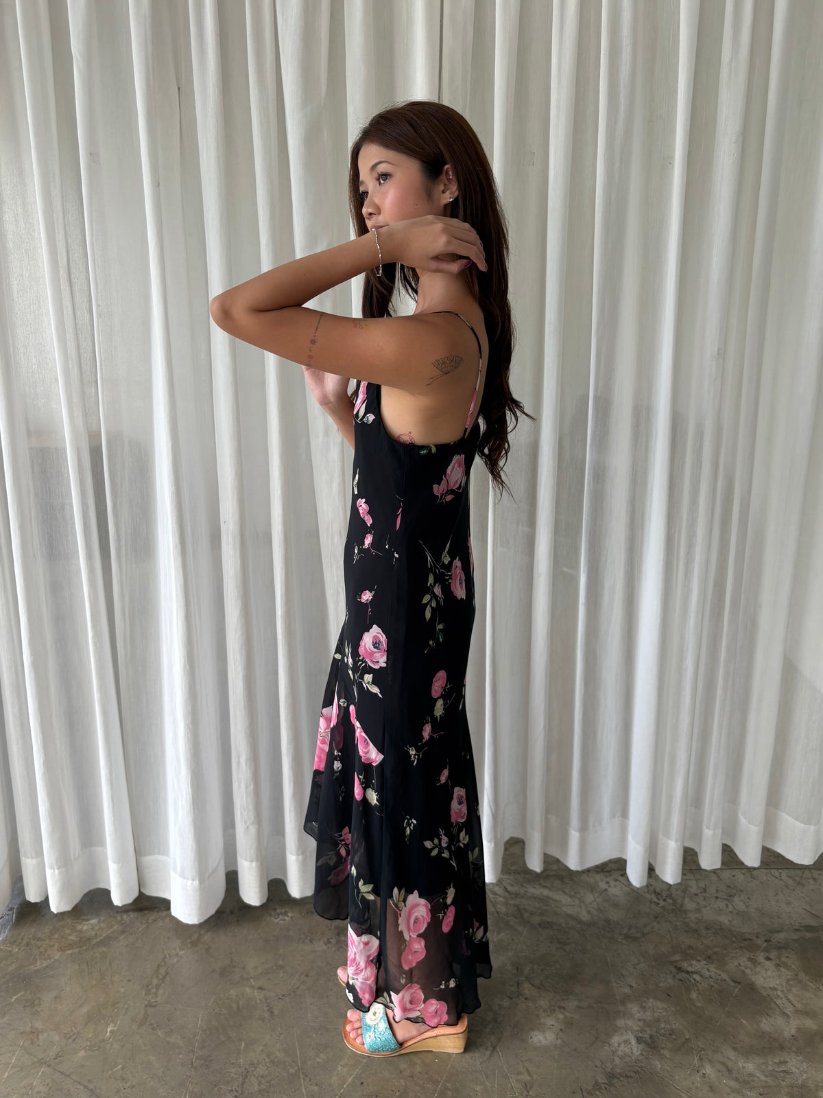 Rose chiffon midi dress