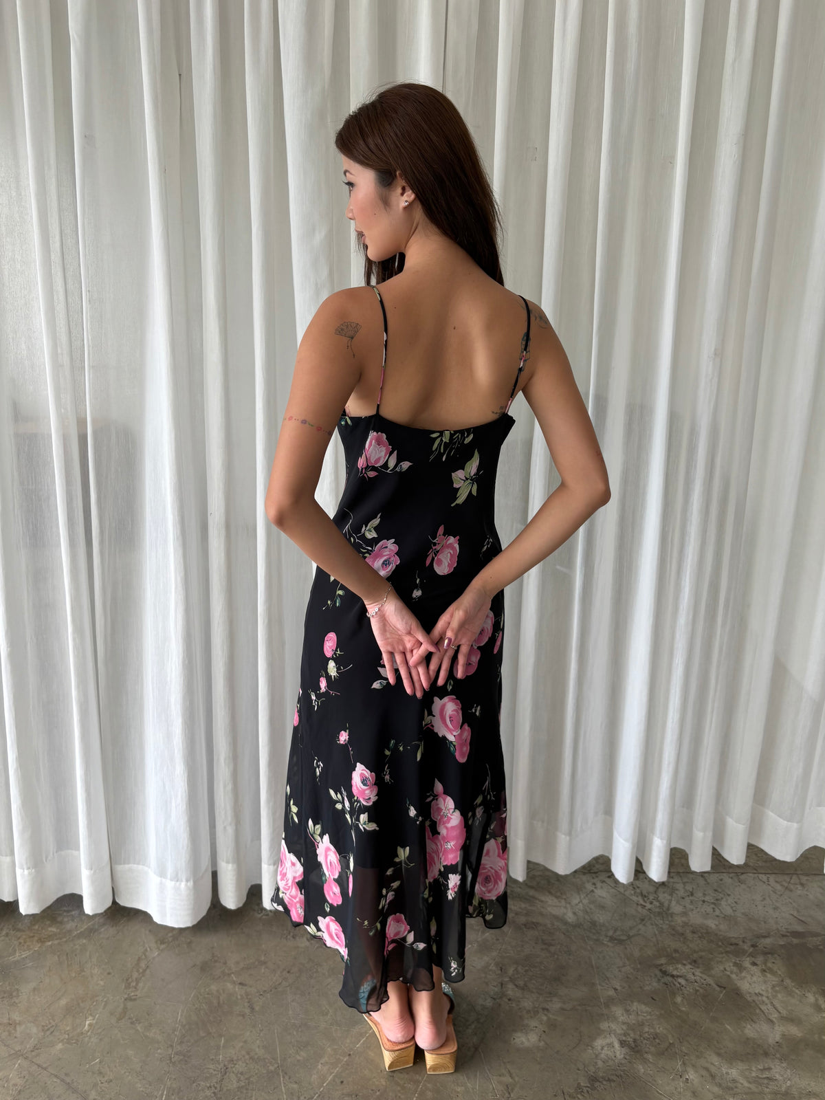 Rose chiffon midi dress