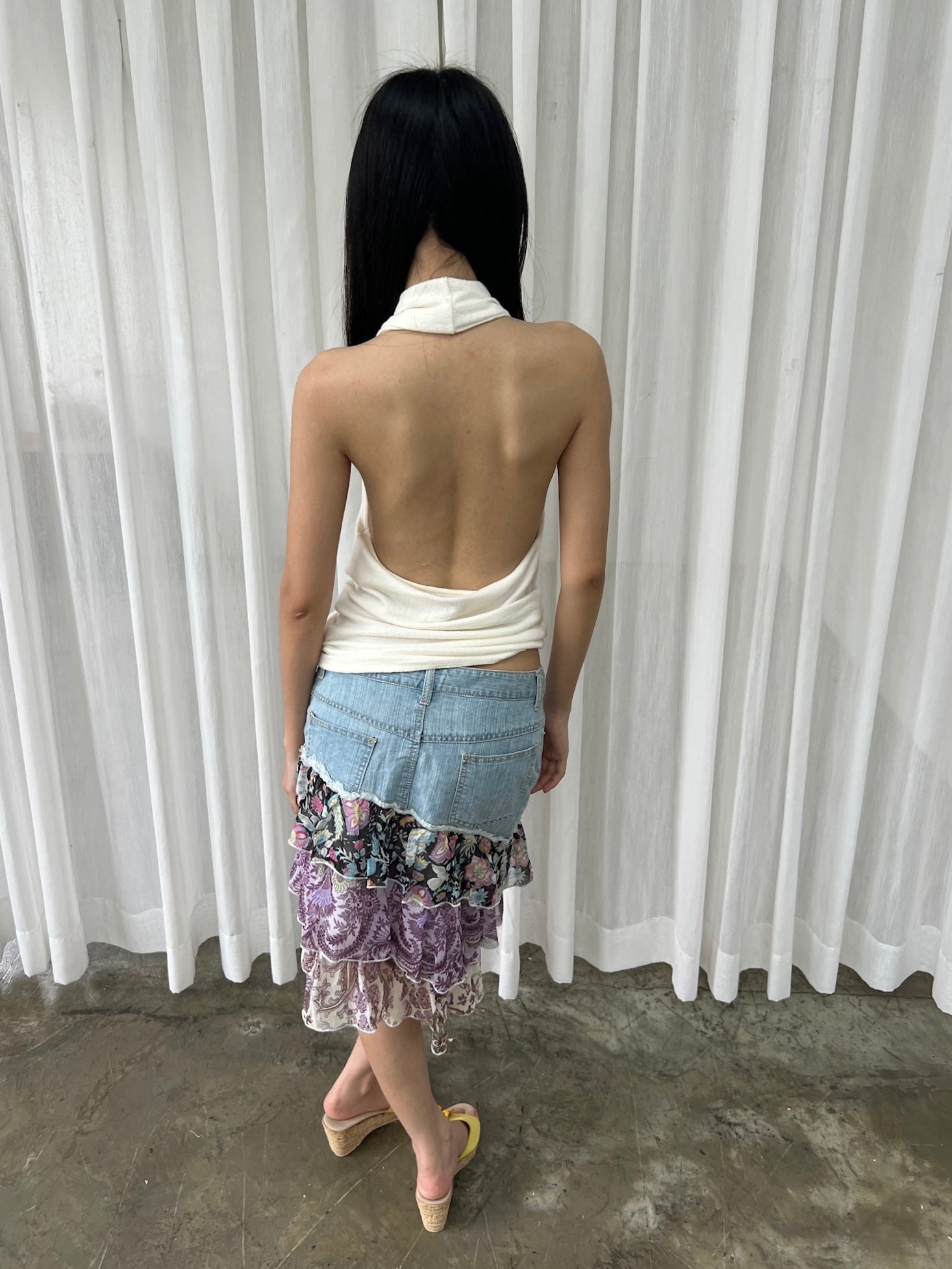 Mixed print denim skirt