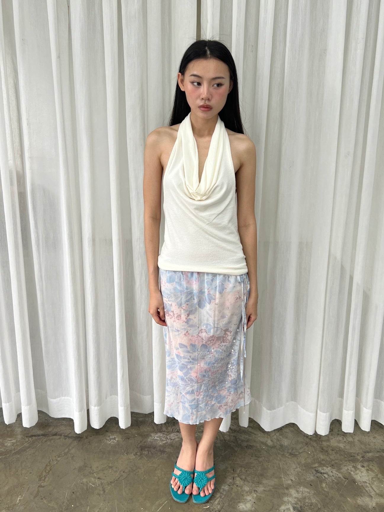Sequin floral mesh skirt