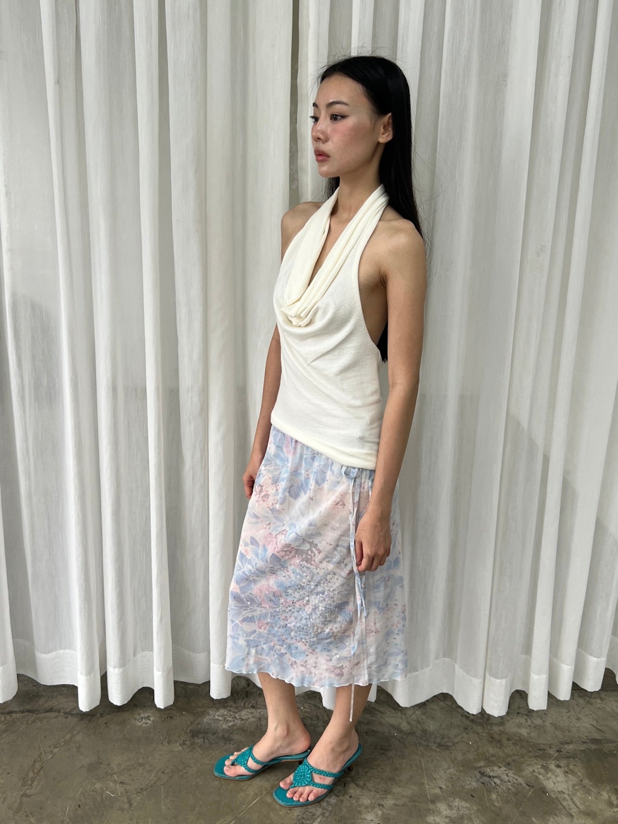 Sequin floral mesh skirt