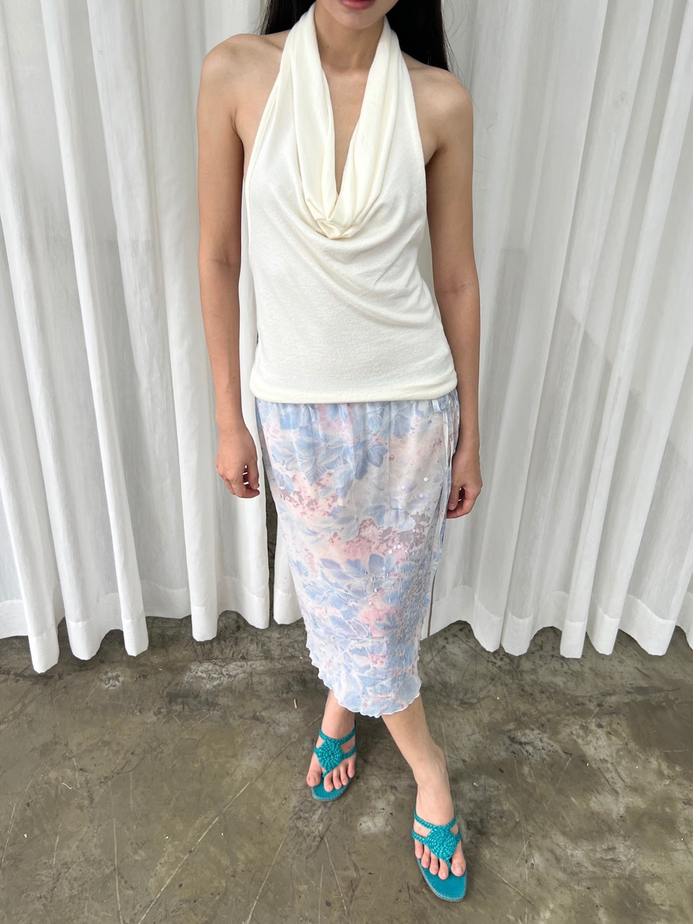 Sequin floral mesh skirt