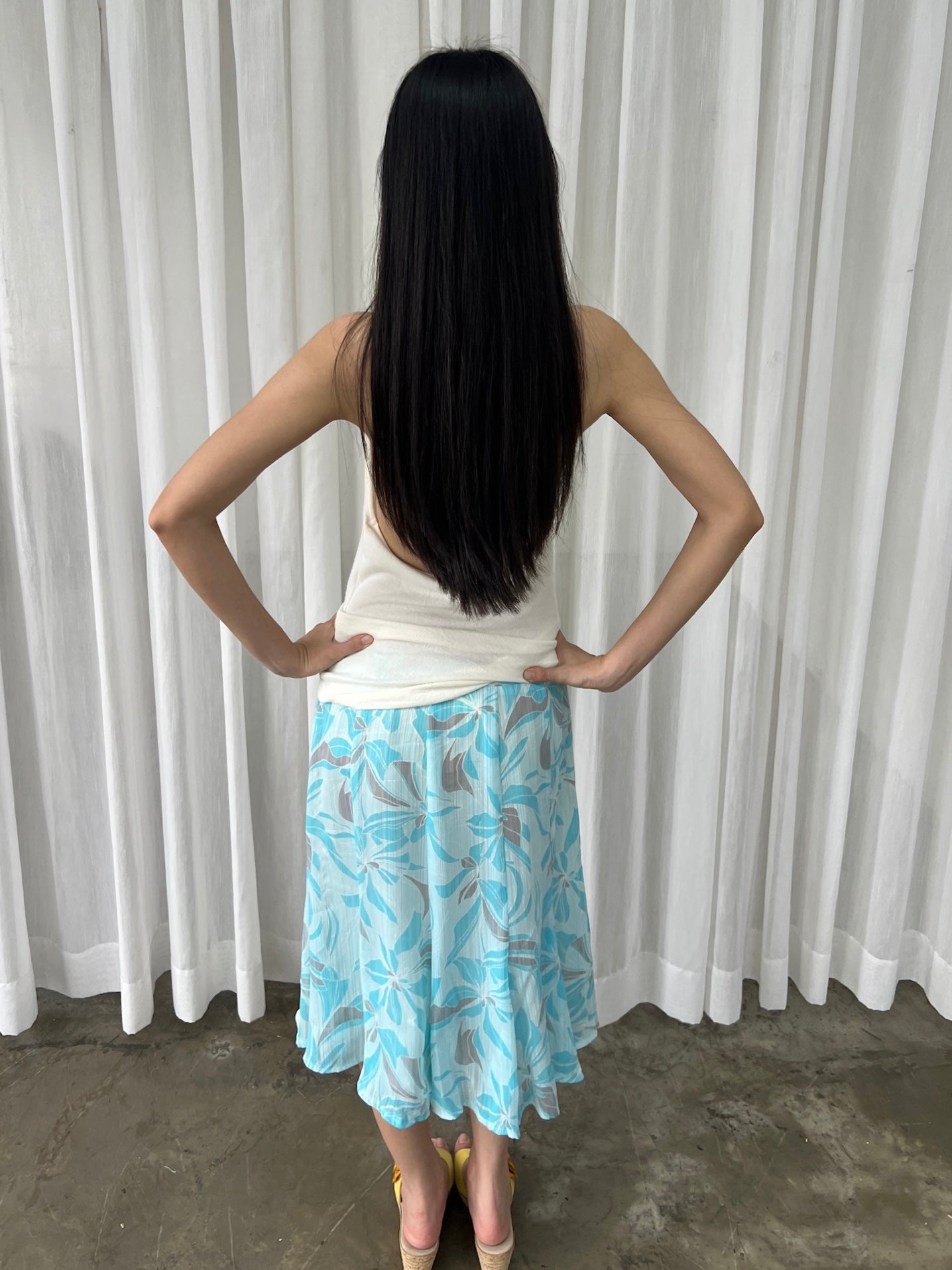 Aqua floral midi skirt