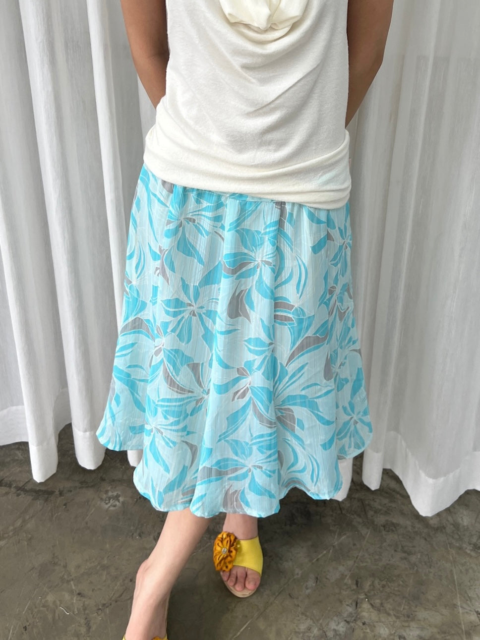 Aqua floral midi skirt