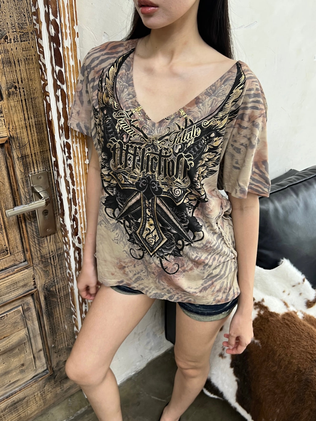Affliction side lace up tee