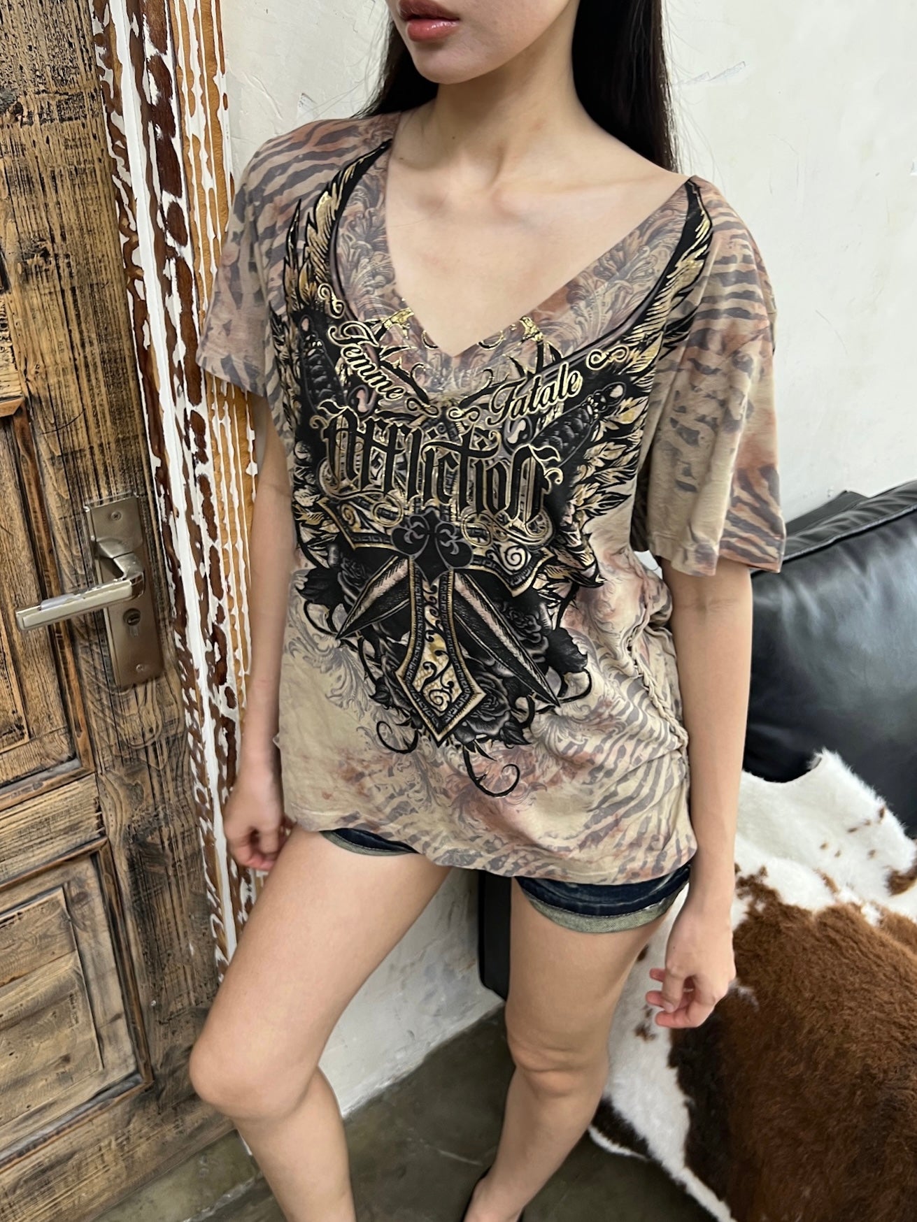 Affliction side lace up tee