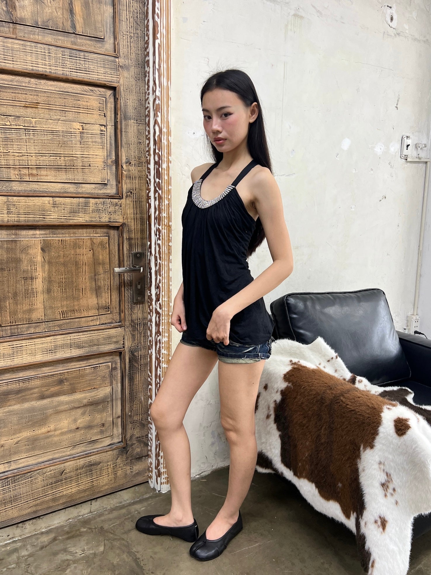 Black rhinestone halter top