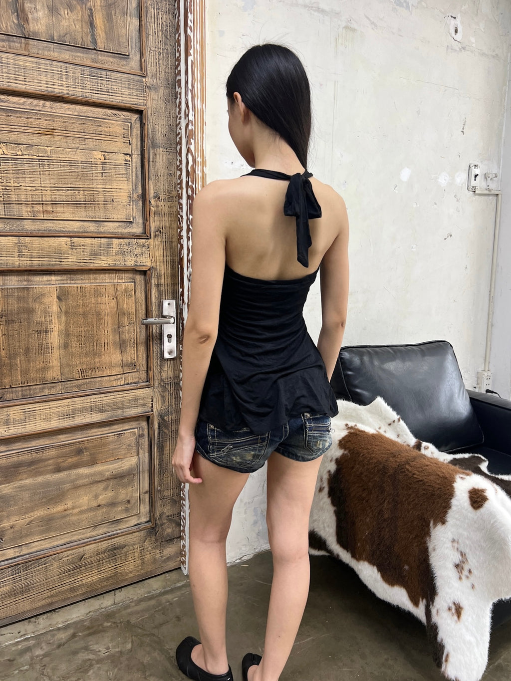 Black rhinestone halter top