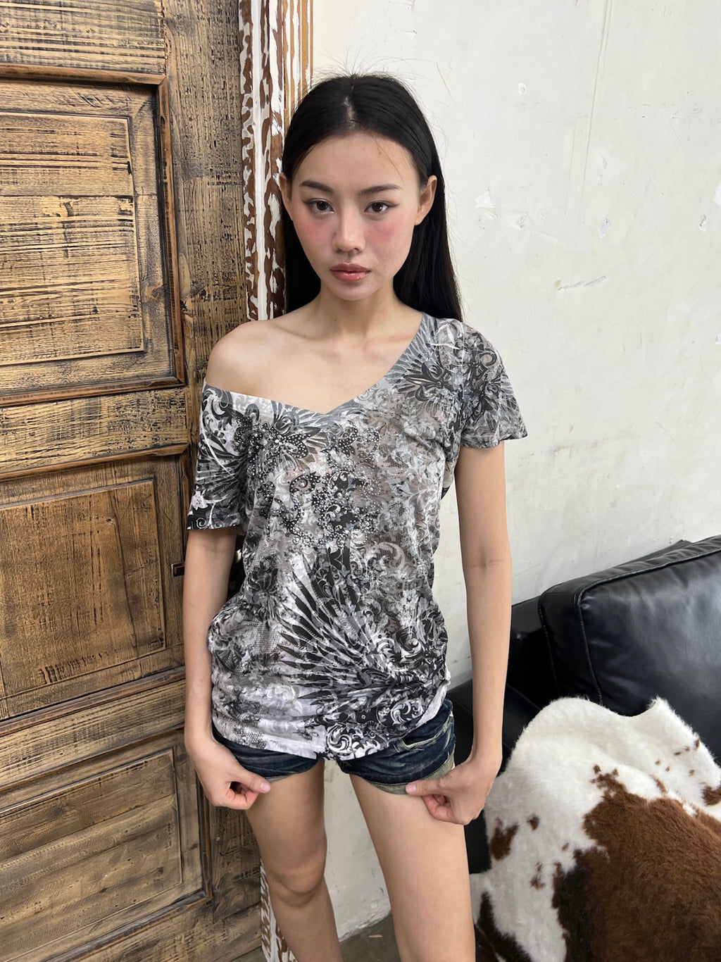 Rhinestone wing graphic top