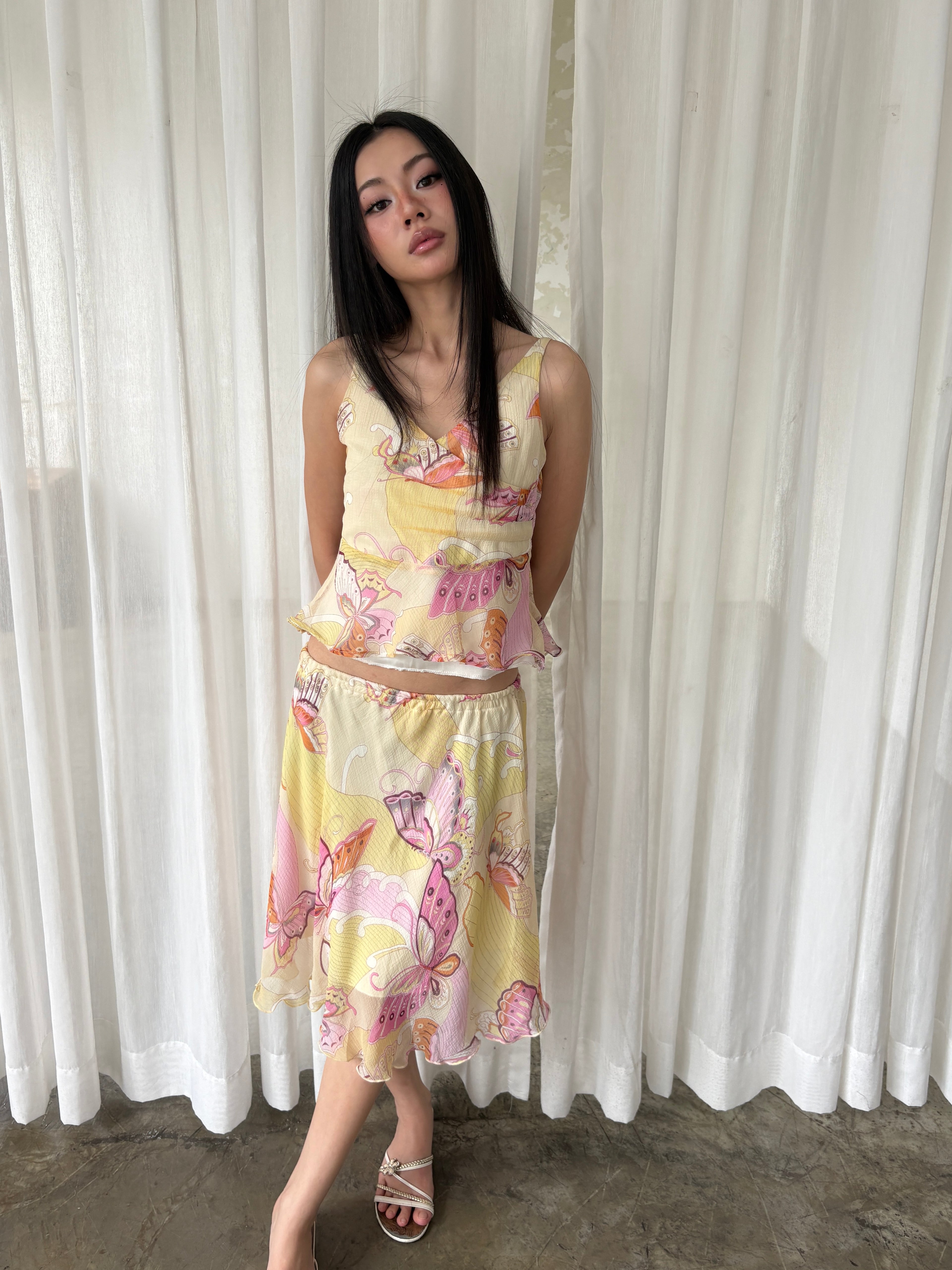 Butterfly garden silk set