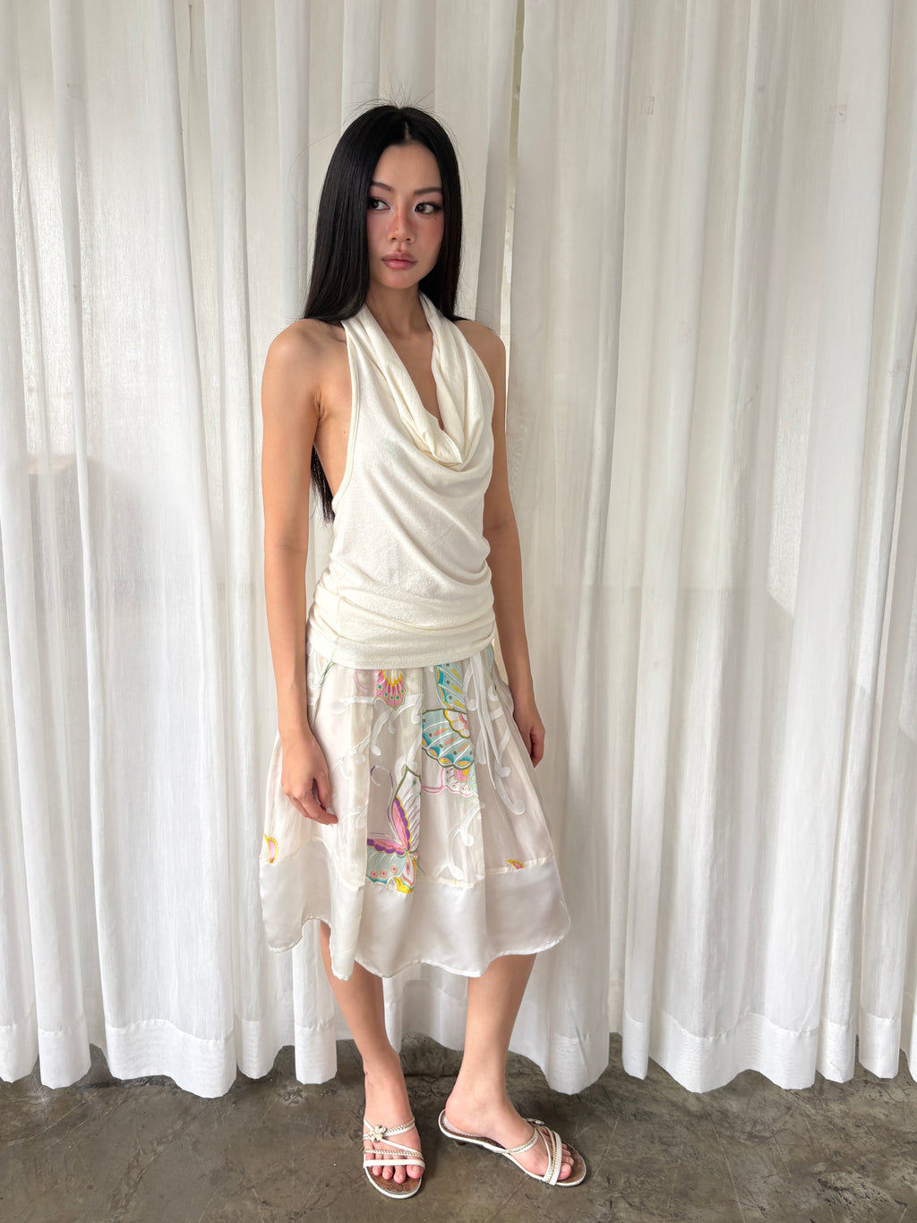 Painted butterfly silk skirt