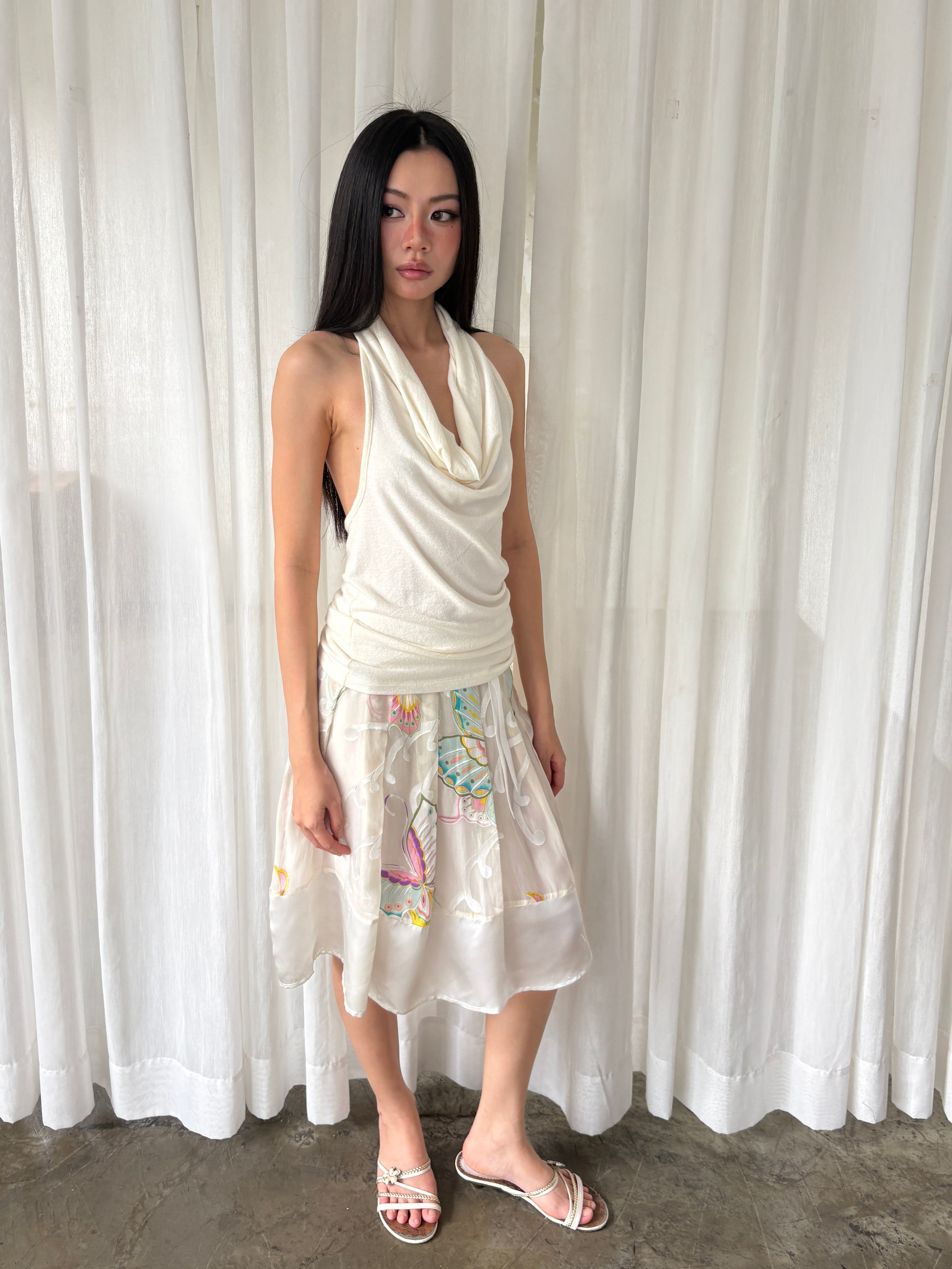 Painted butterfly silk skirt