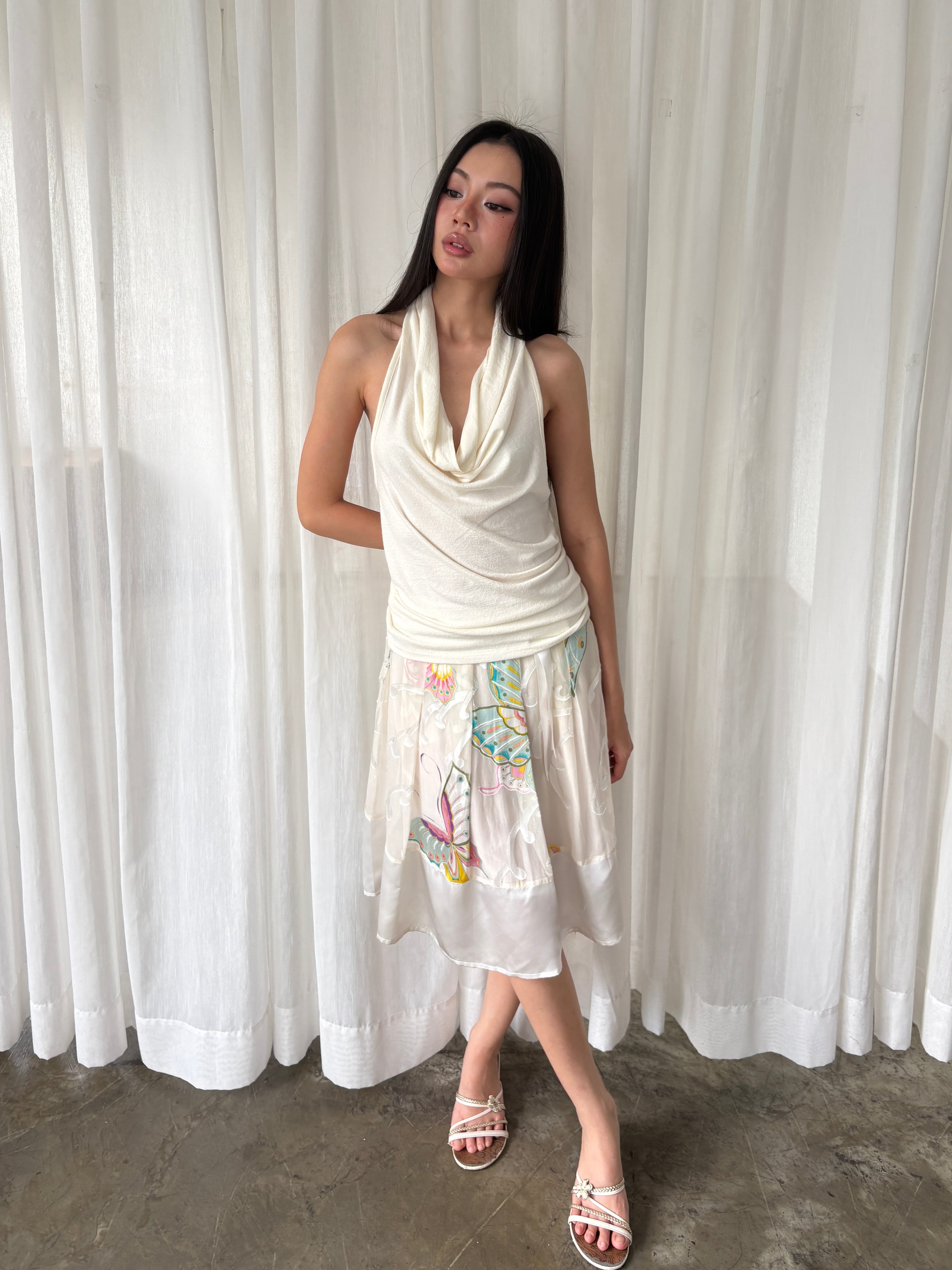 Painted butterfly silk skirt