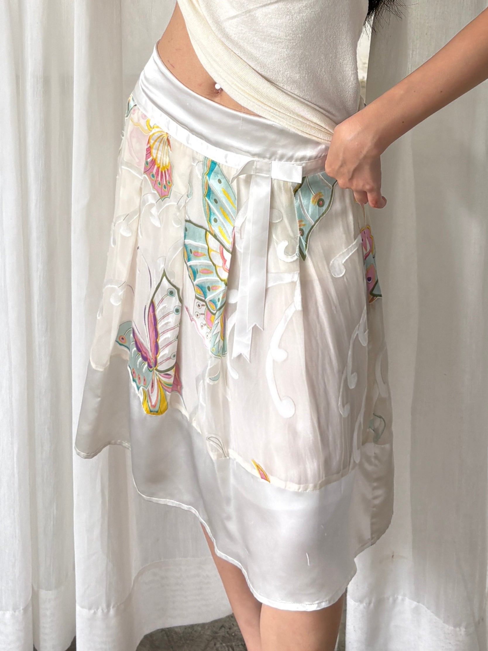 Painted butterfly silk skirt
