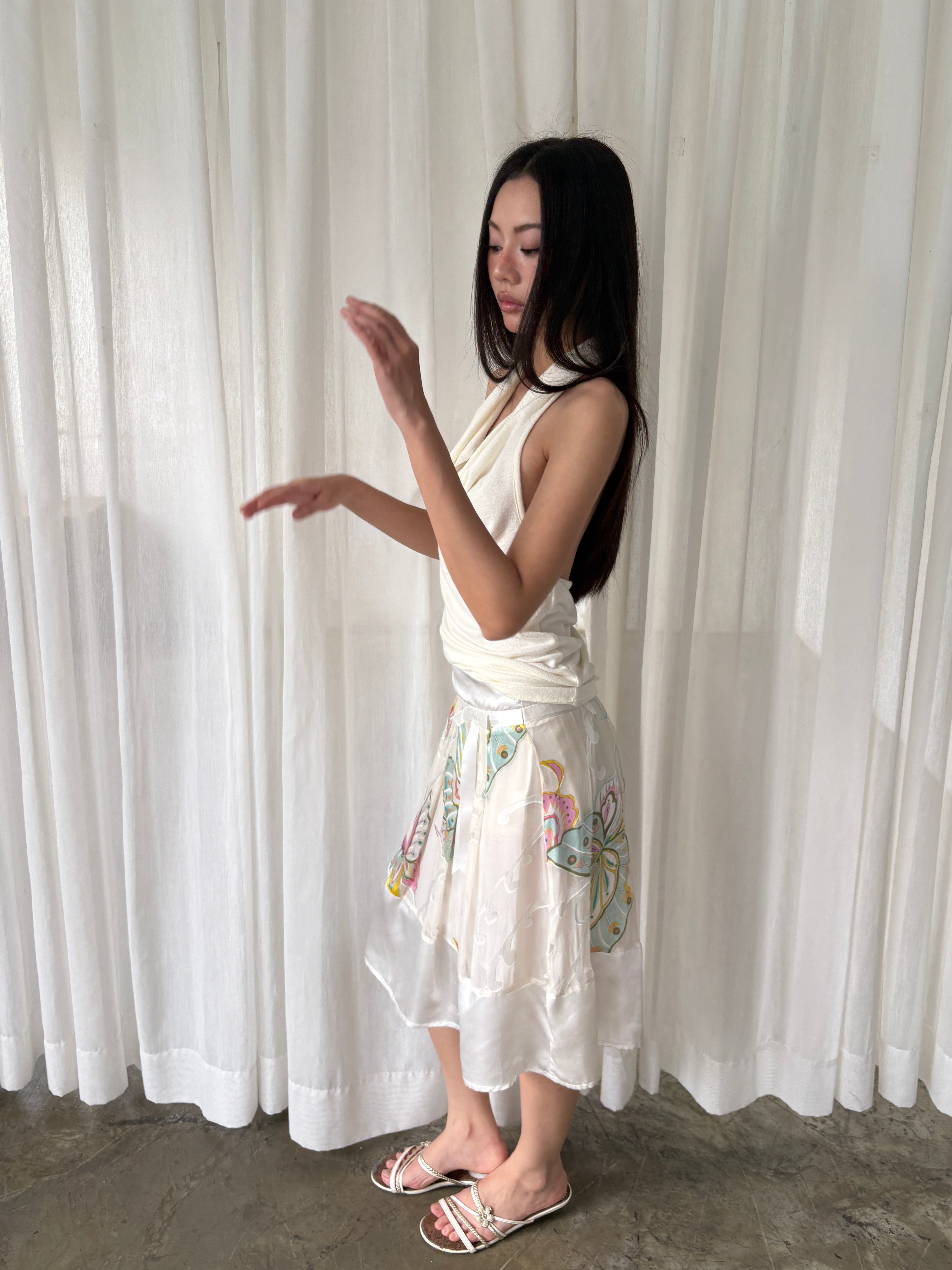 Painted butterfly silk skirt
