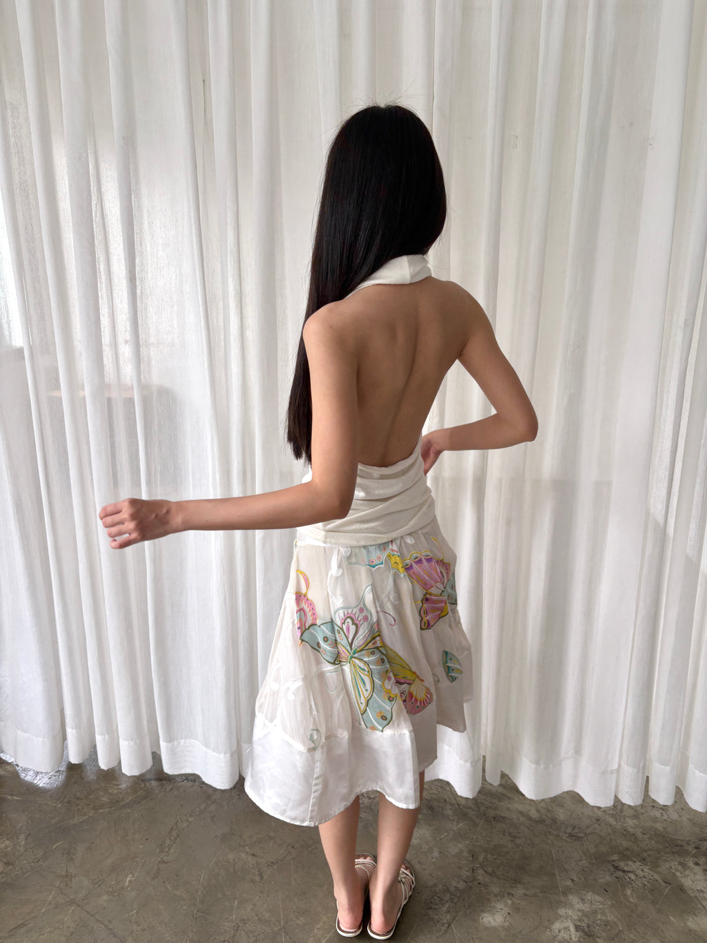 Painted butterfly silk skirt