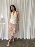 Blush cascade ruffle skirt