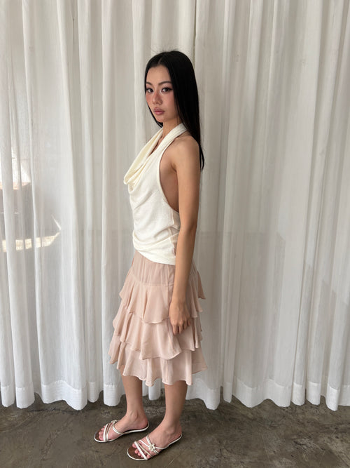 Blush cascade ruffle skirt