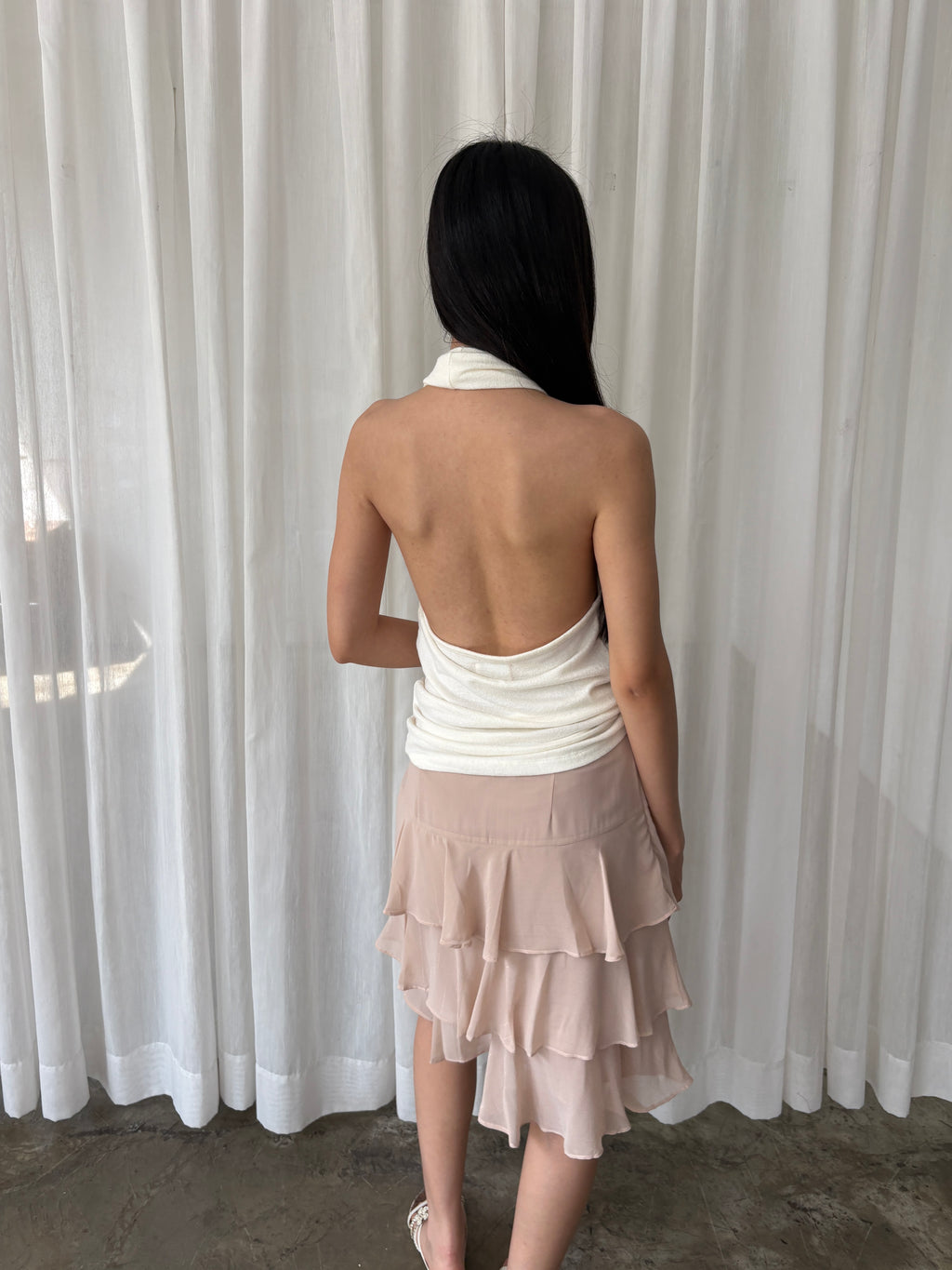 Blush cascade ruffle skirt
