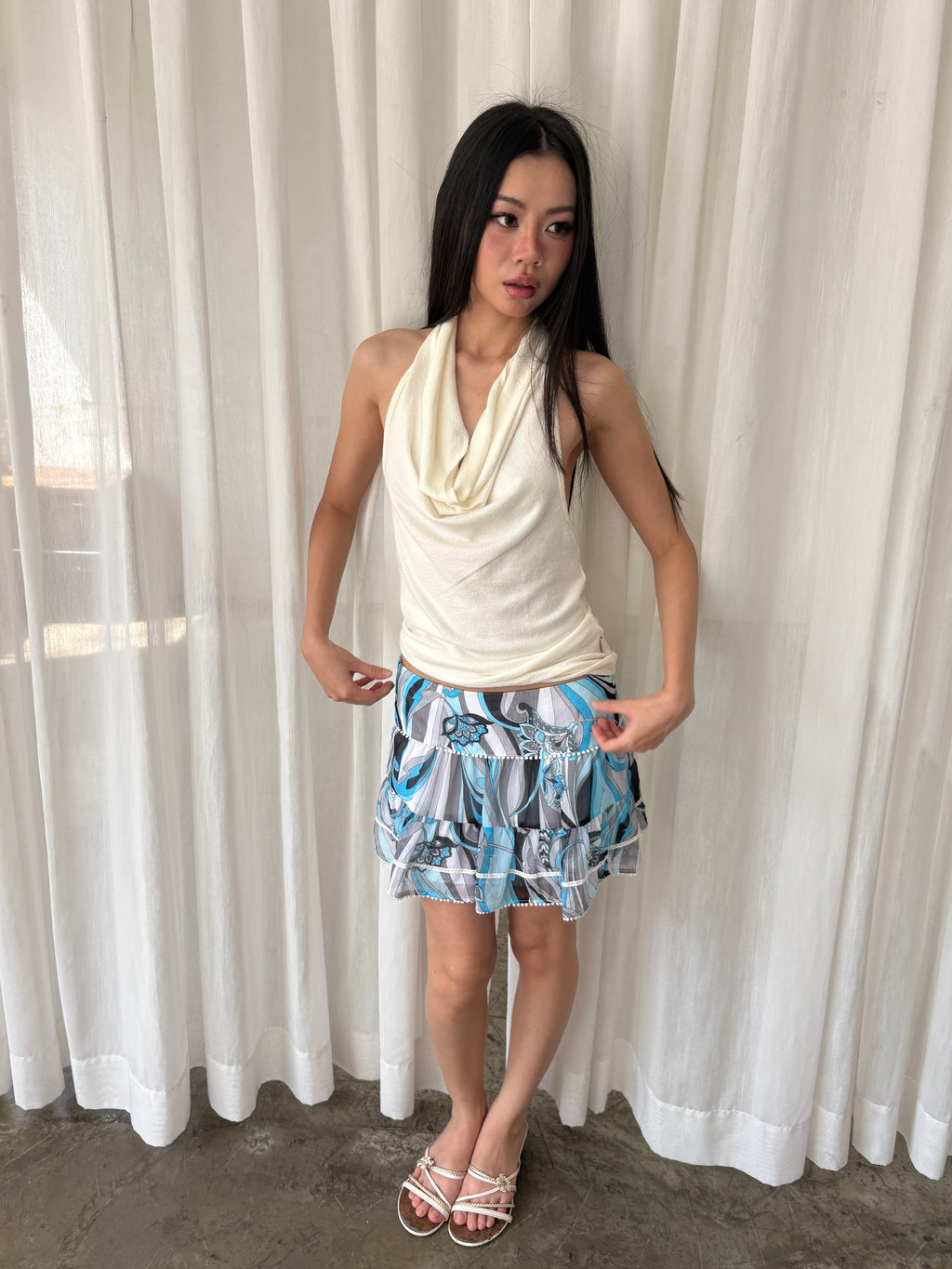 Cecil McBee blue fuffle mini skirt