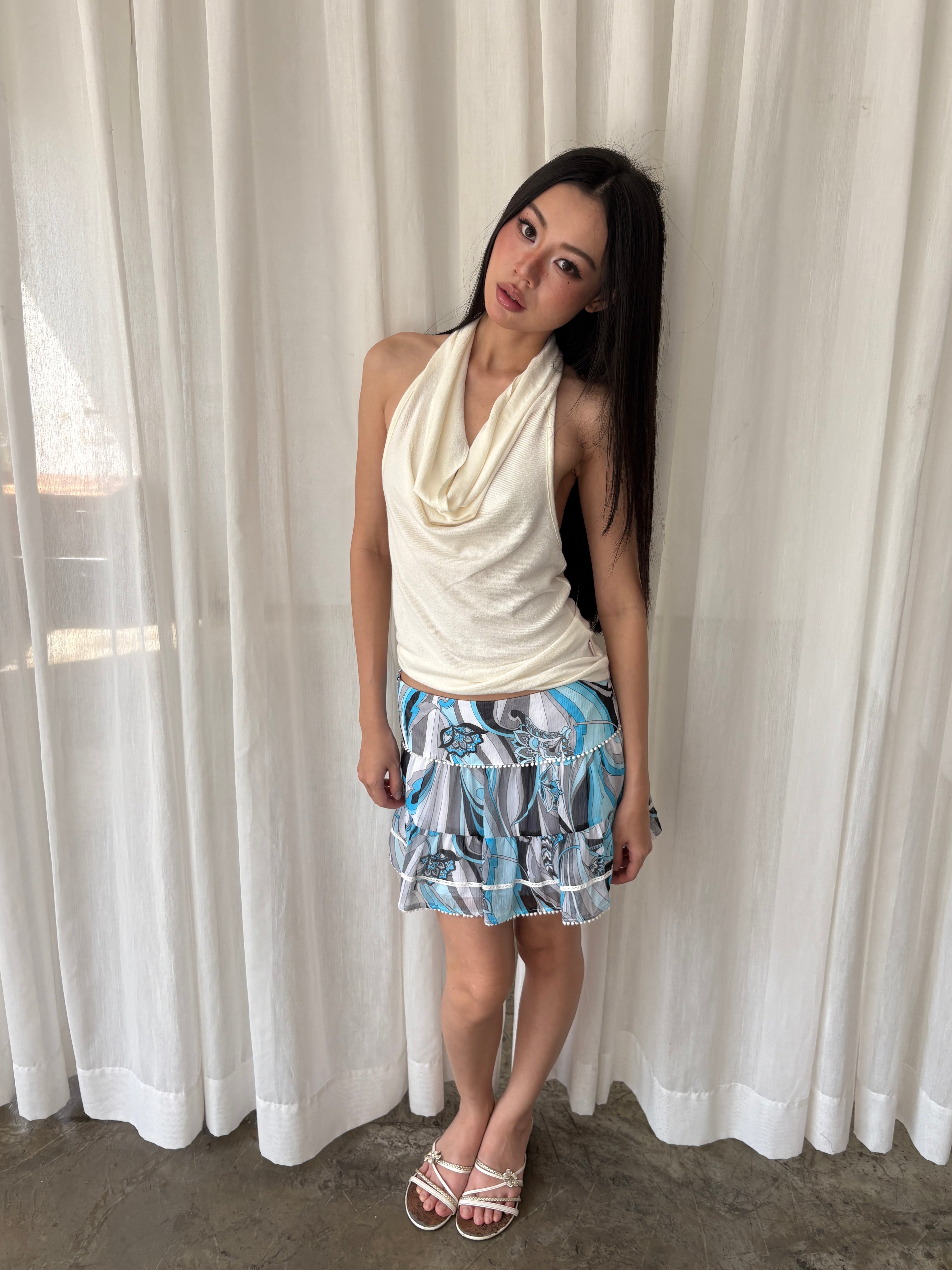 Cecil McBee blue fuffle mini skirt