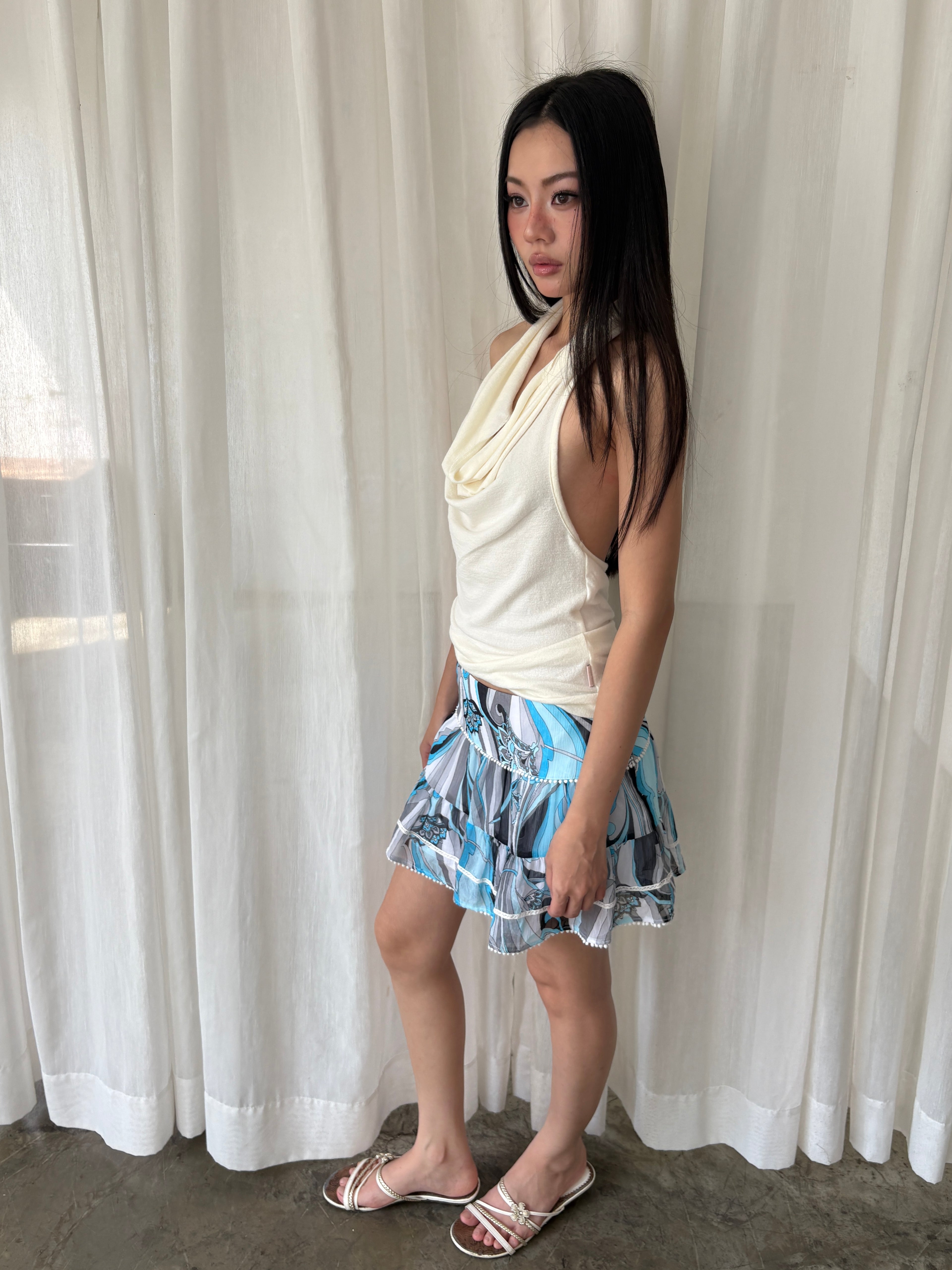 Cecil McBee blue fuffle mini skirt