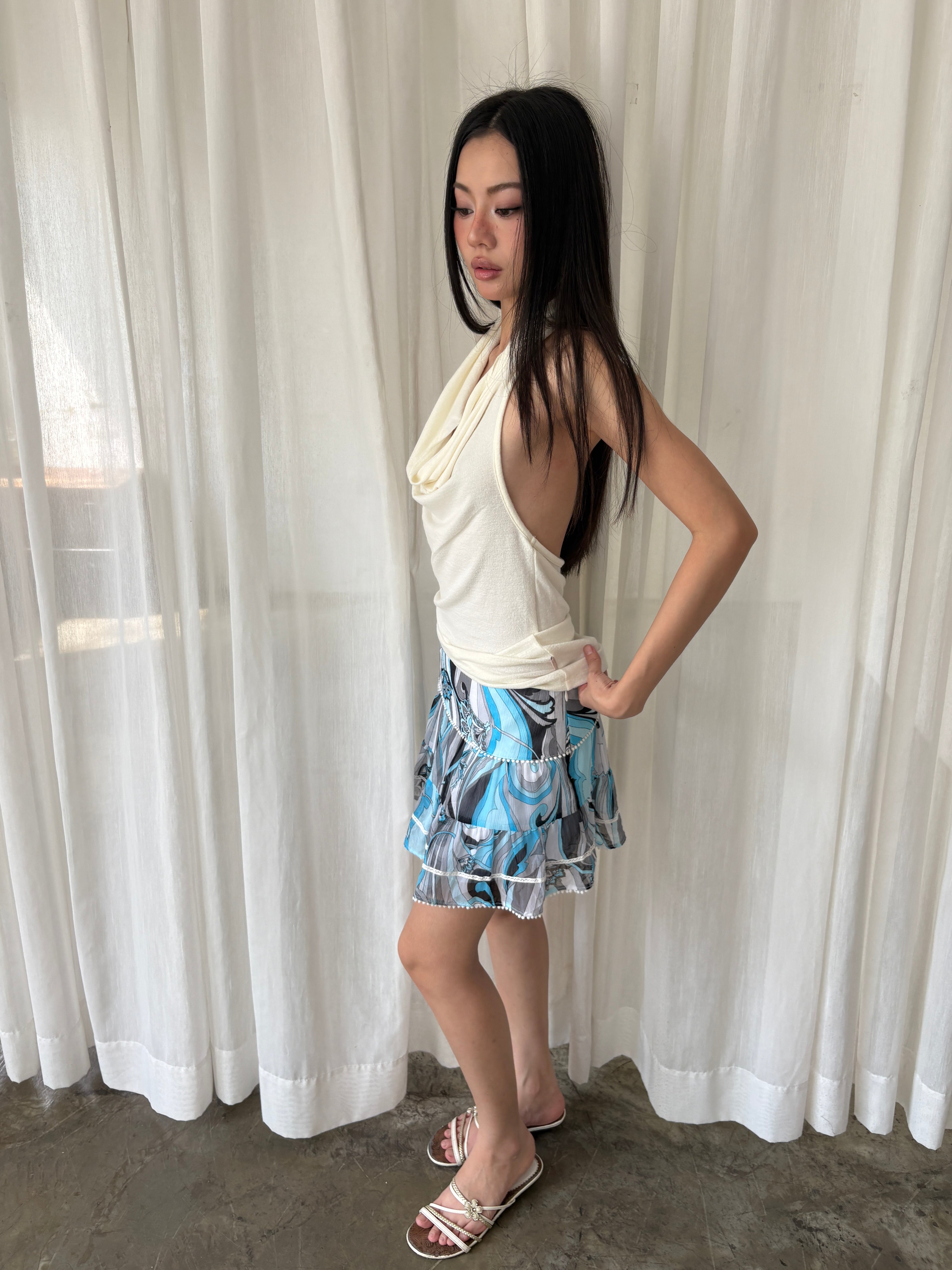 Cecil McBee blue fuffle mini skirt
