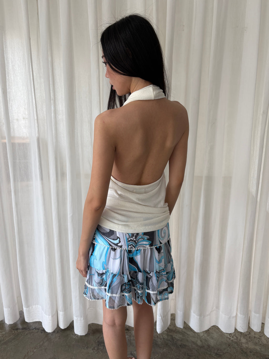Cecil McBee blue fuffle mini skirt
