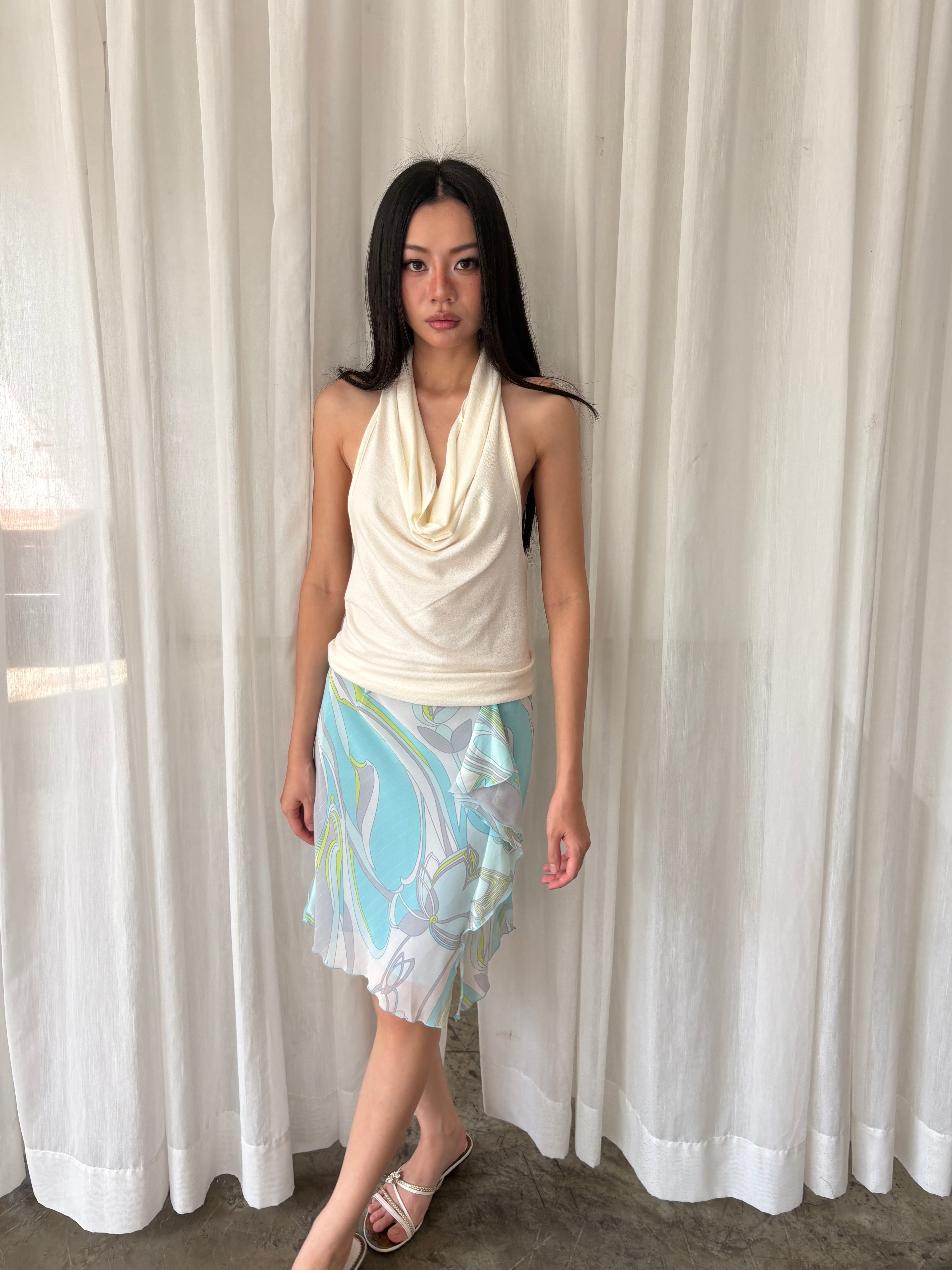 Aqua swirl ruffle skirt