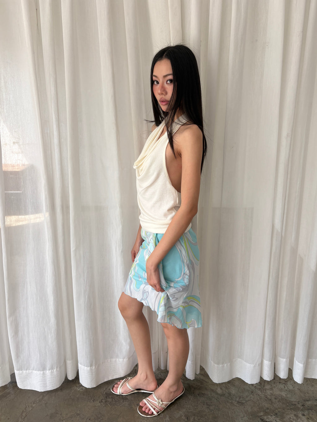 Aqua swirl ruffle skirt