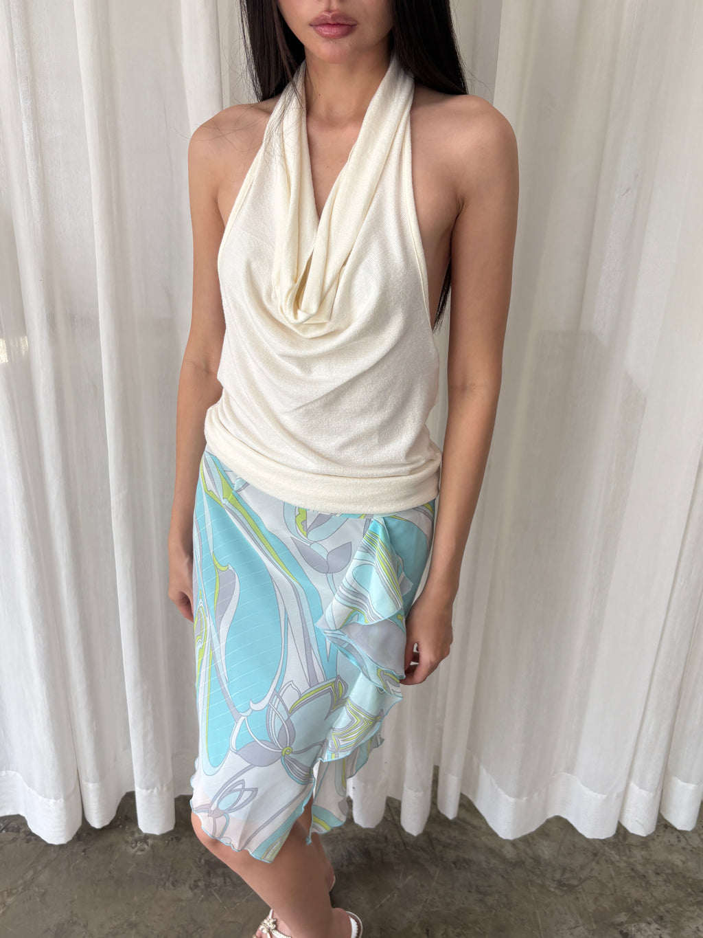Aqua swirl ruffle skirt
