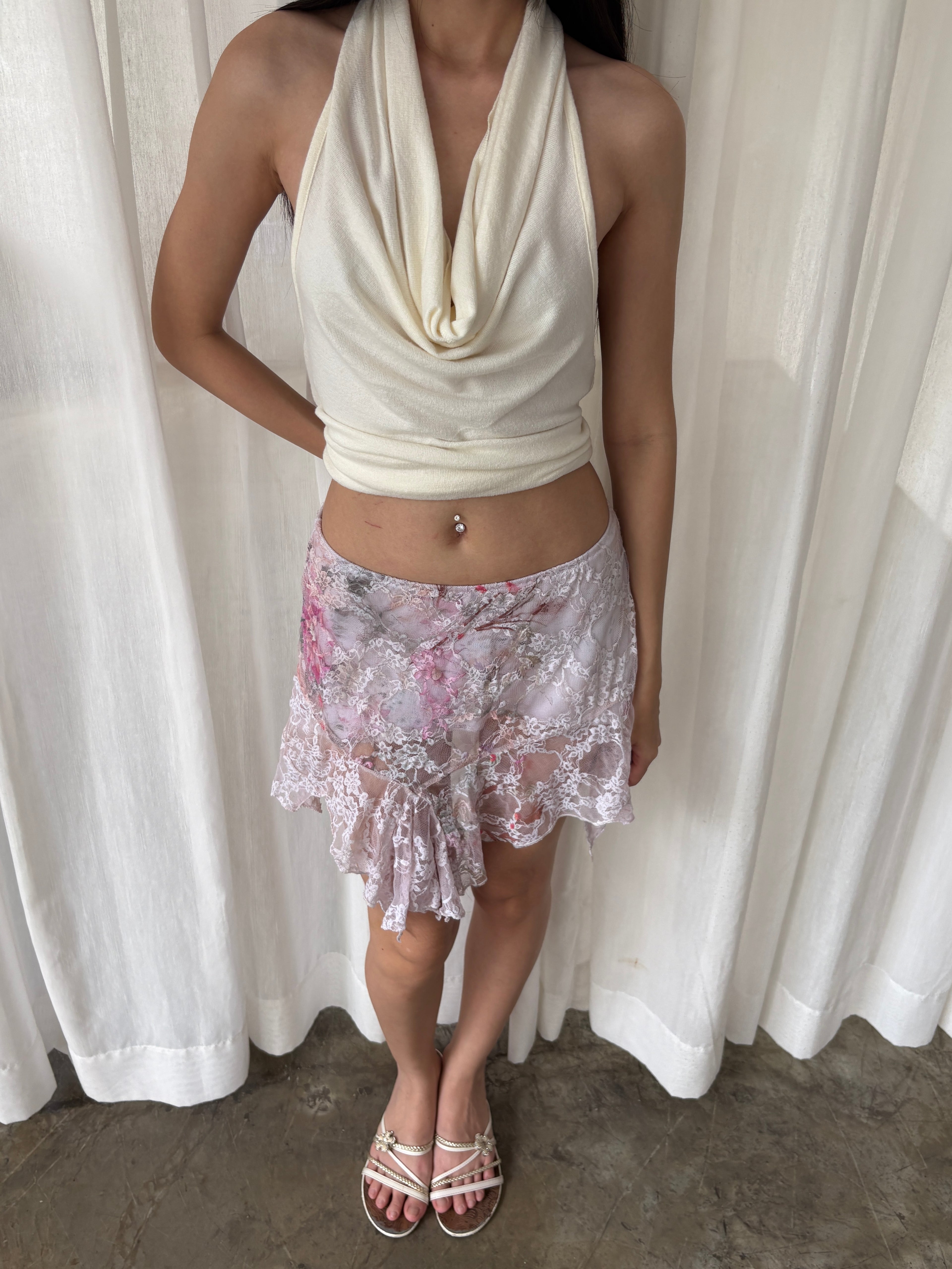 Lace asymmetrical mini skirt