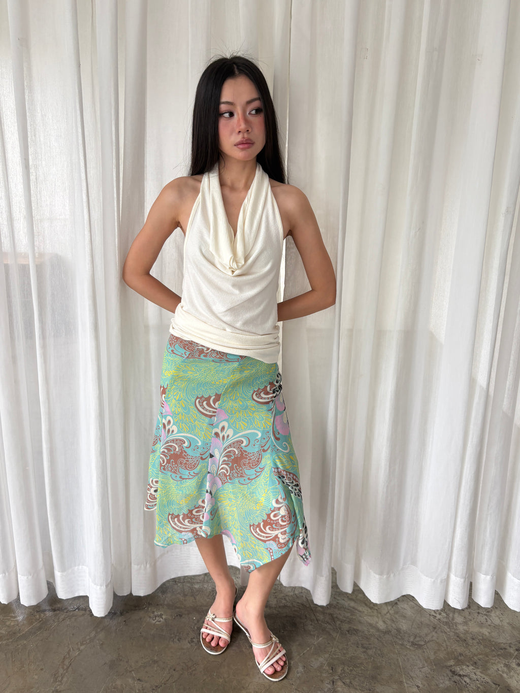 Mint paisley midi skirt