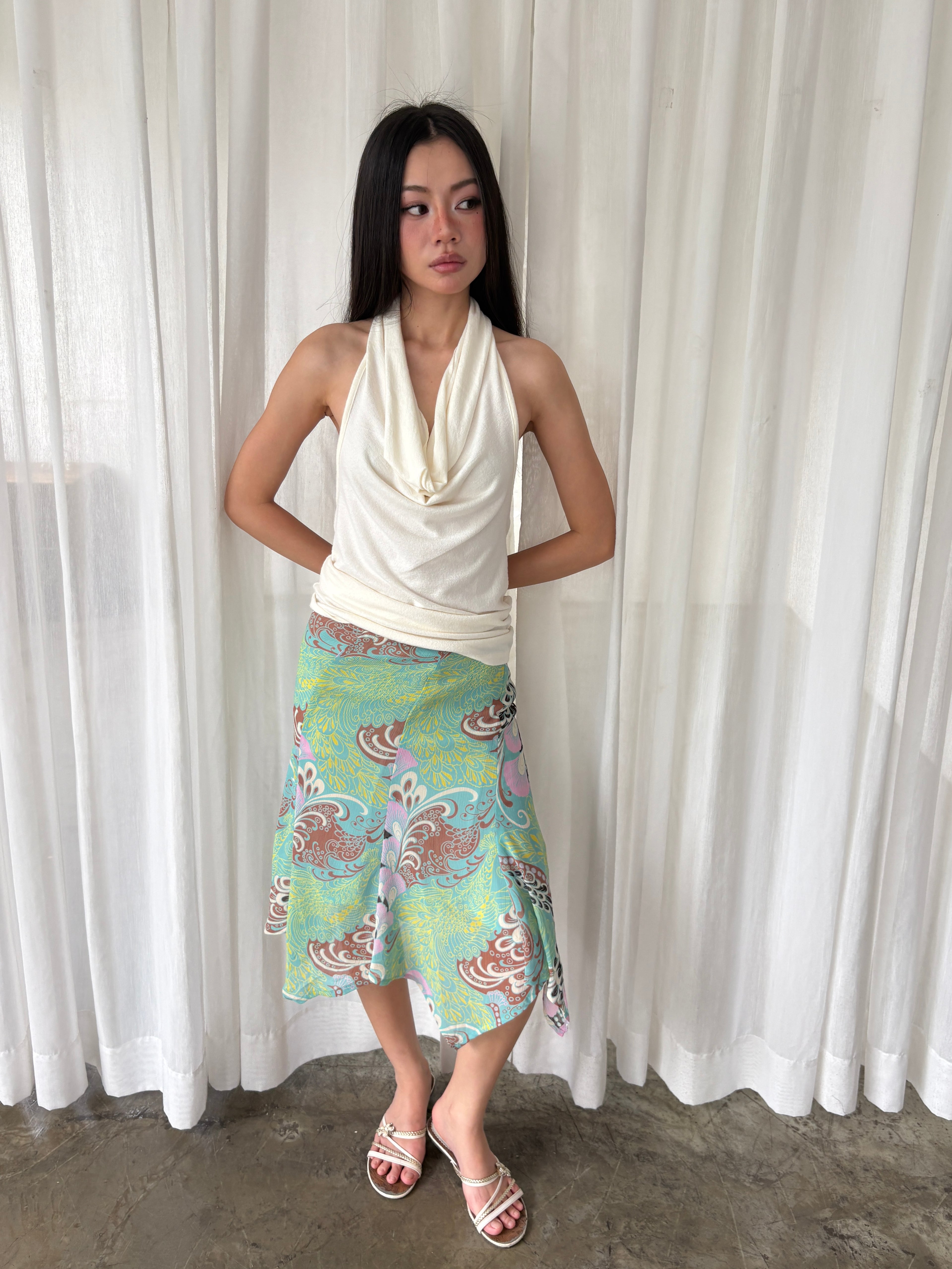 Mint paisley midi skirt