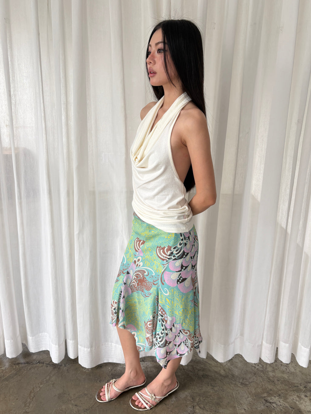 Mint paisley midi skirt