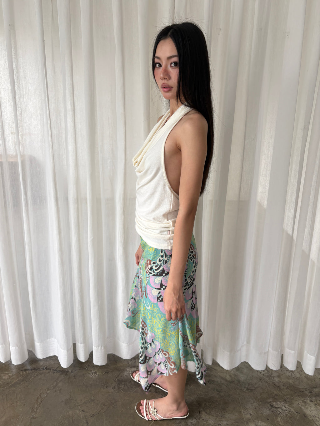 Mint paisley midi skirt