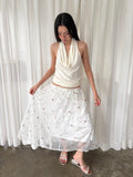 Embroidered mesh maxi skirt