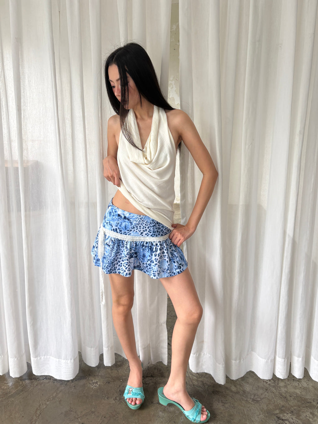 Blue leopard mini skirt
