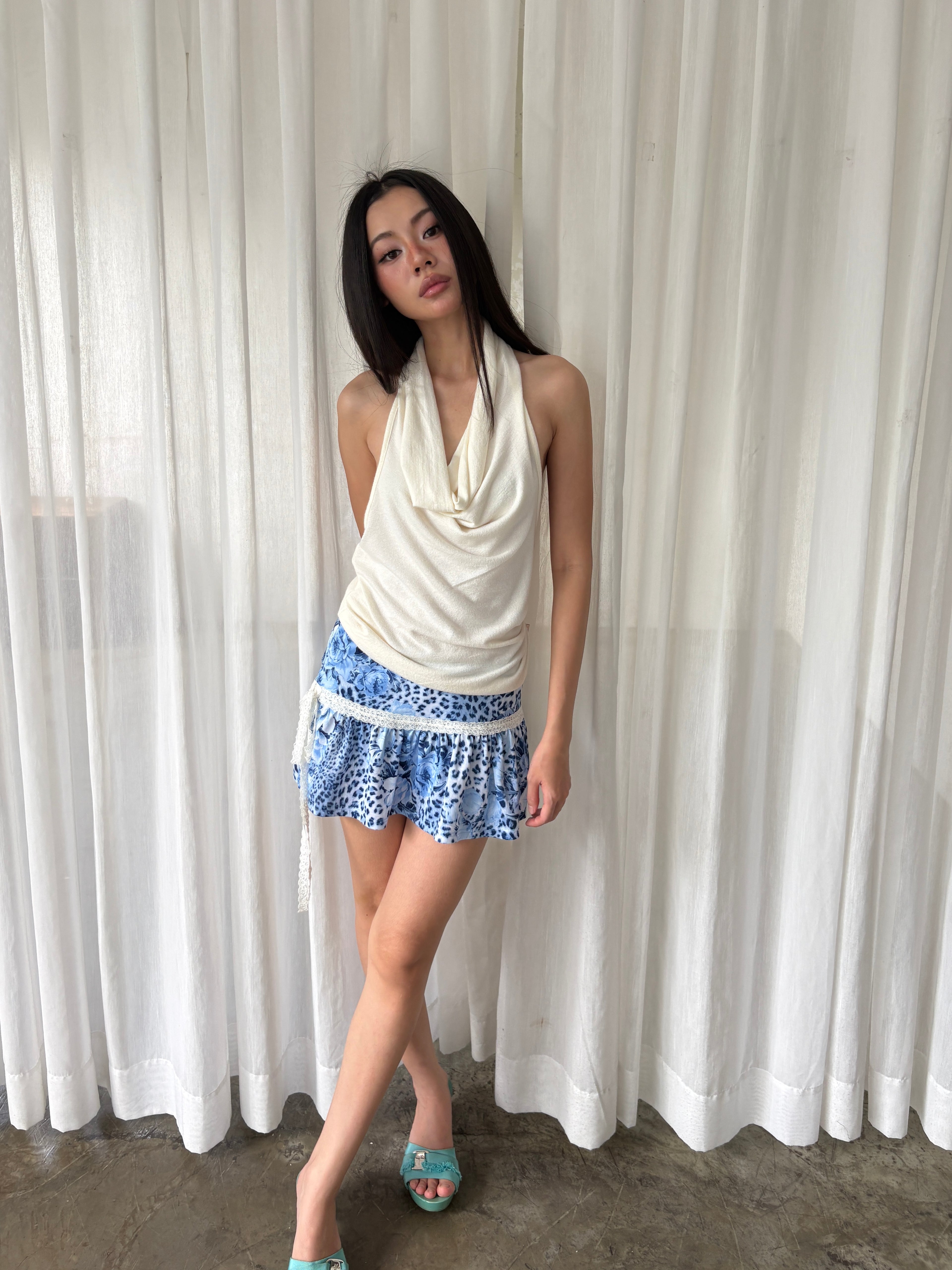 Blue leopard mini skirt